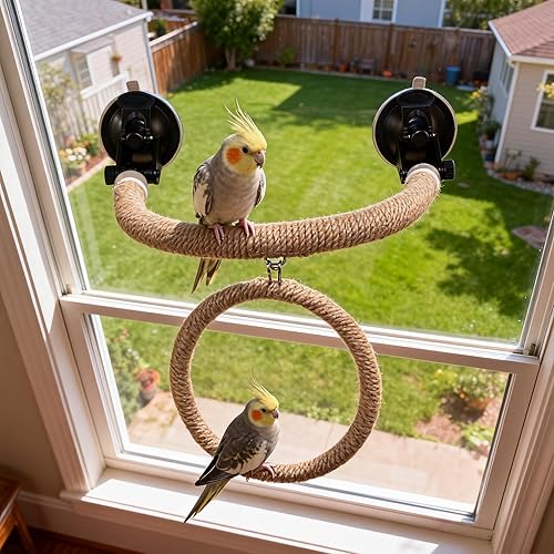 Natural Flax Bird Perch Stand with Strong Suction Cups |