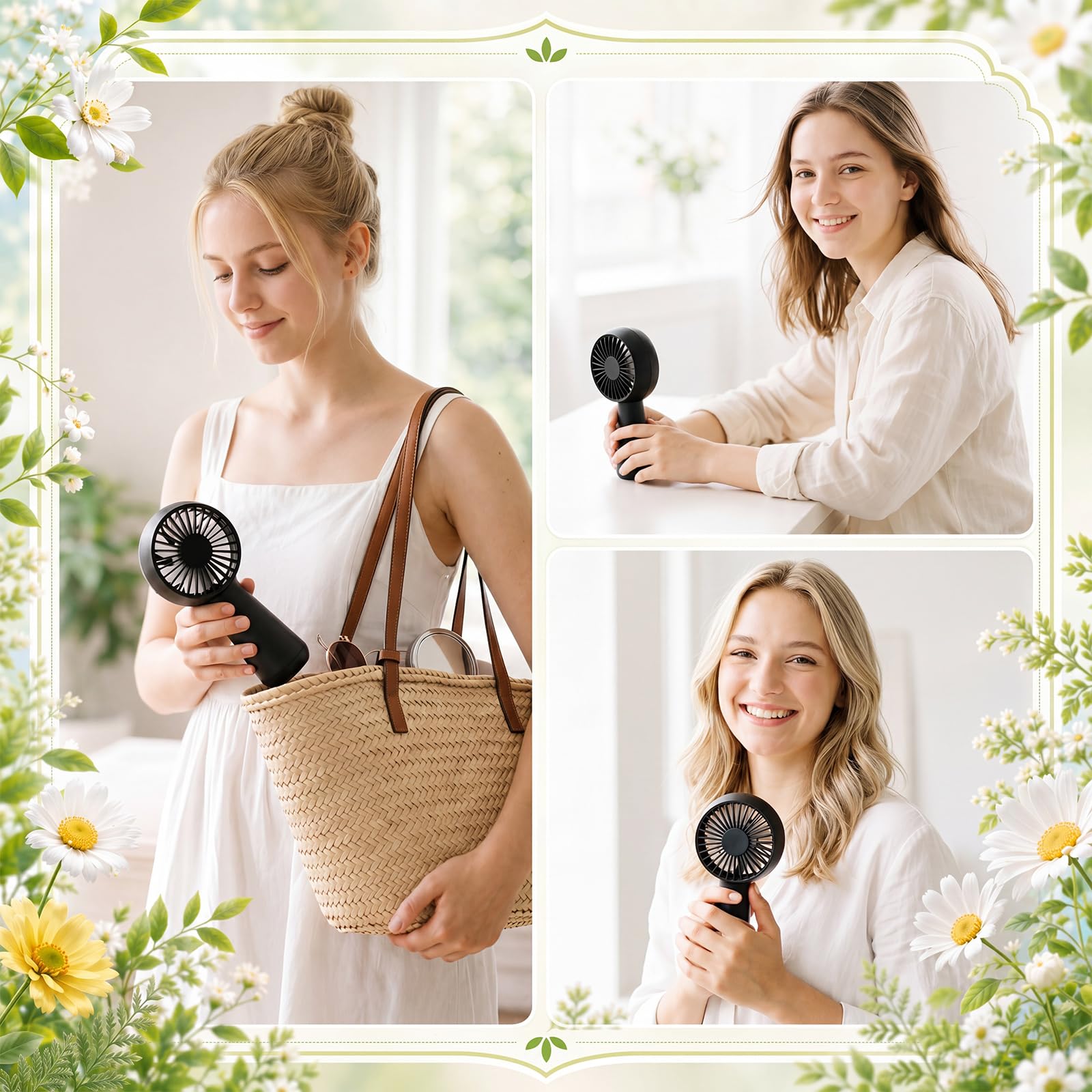 Tragbarer Mini-Ventilator, klein, leicht, wiederaufladbar, für Damen, Brautjungfer, Geschenke, Make-up, Reisen, Sommer, Strand, Outdoor, Schwarz, 12 Stück