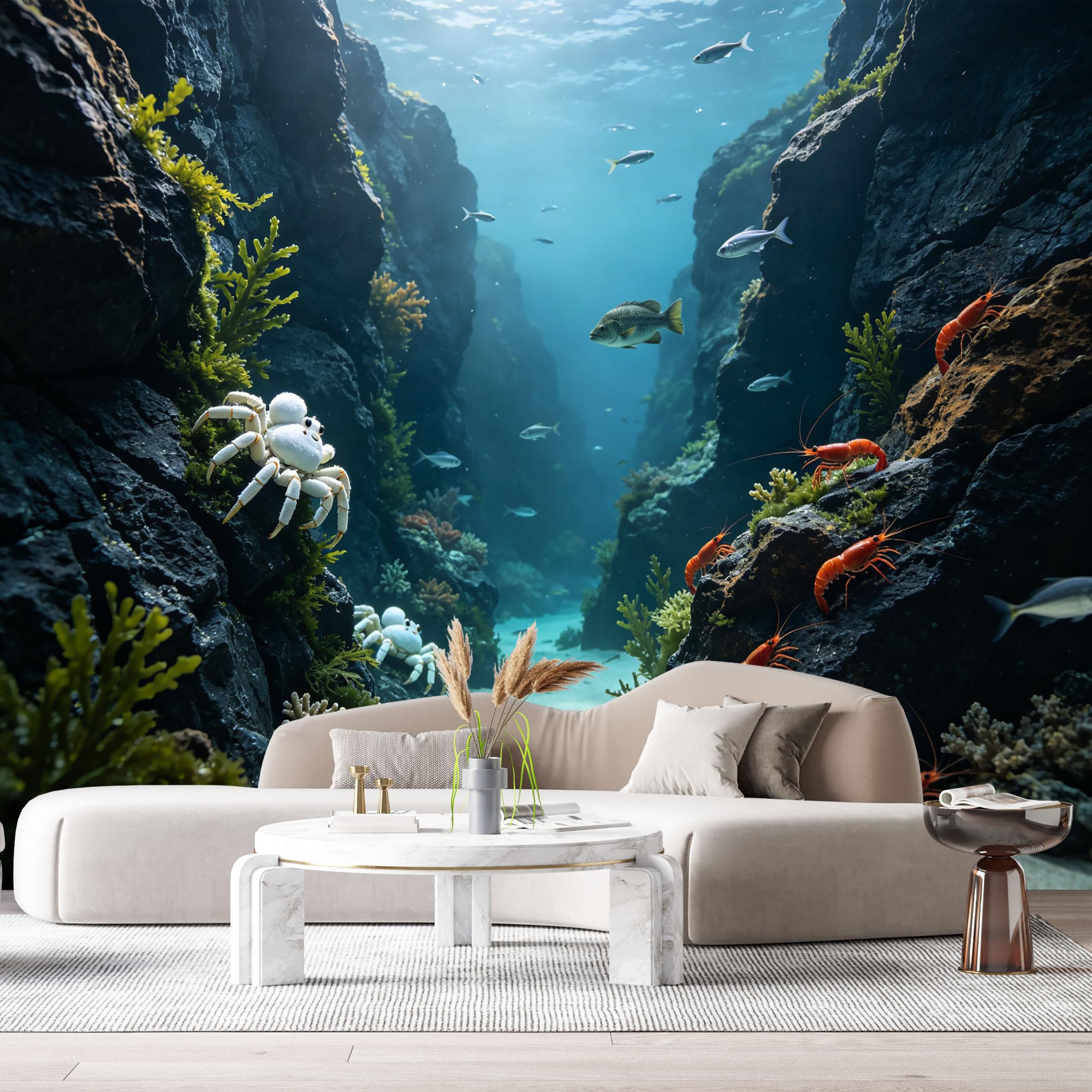 Custom Size Wall Murals Ocean Marine 3D Underwater Deep Sea Crab Shrimp SelfAdhesiveWall Fabric Removable Wallpaper Wall Decor for Living Room Bedroom Bathroom
