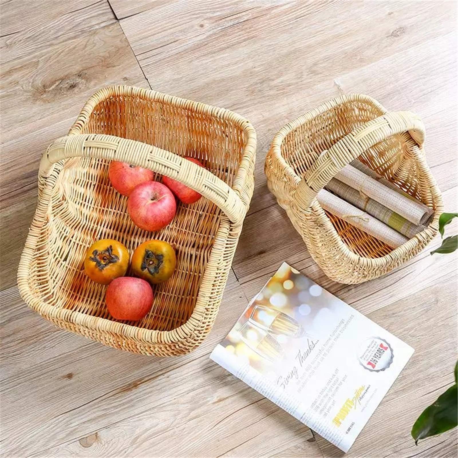Picnic Basket Handmade Woven Rattan Storage Fruit Picnic Basket for Picnic Camping Outdoor(31x24x15cm)