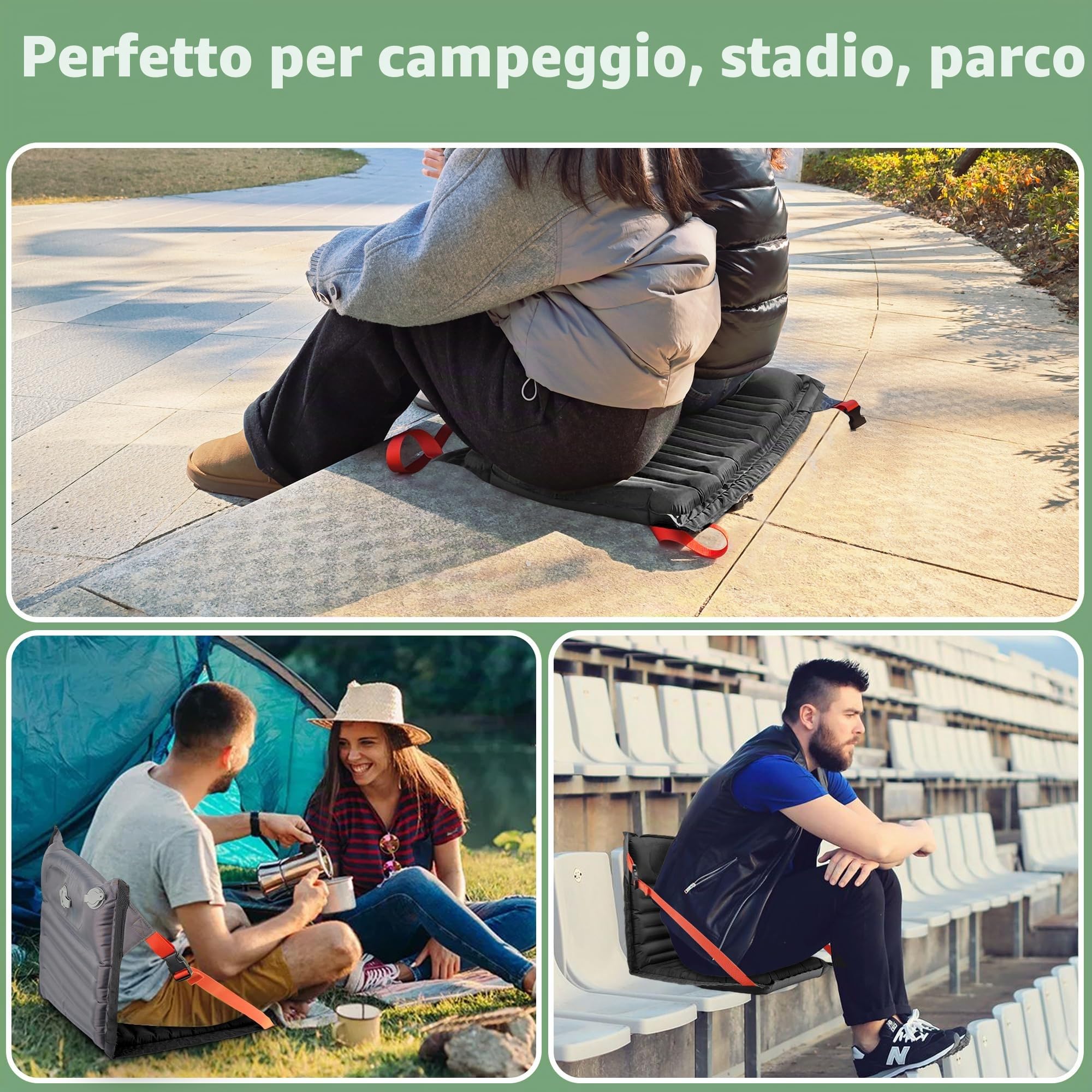 EULANT Cuscino da Stadio Gonfiabile con Schienale,Impermeabile Sedia da Campeggio,Portatile Seduta da Stadio,Sedile a Pavimento per Spiaggia Kayak Escursionismo Eventi Sportivi Concerti