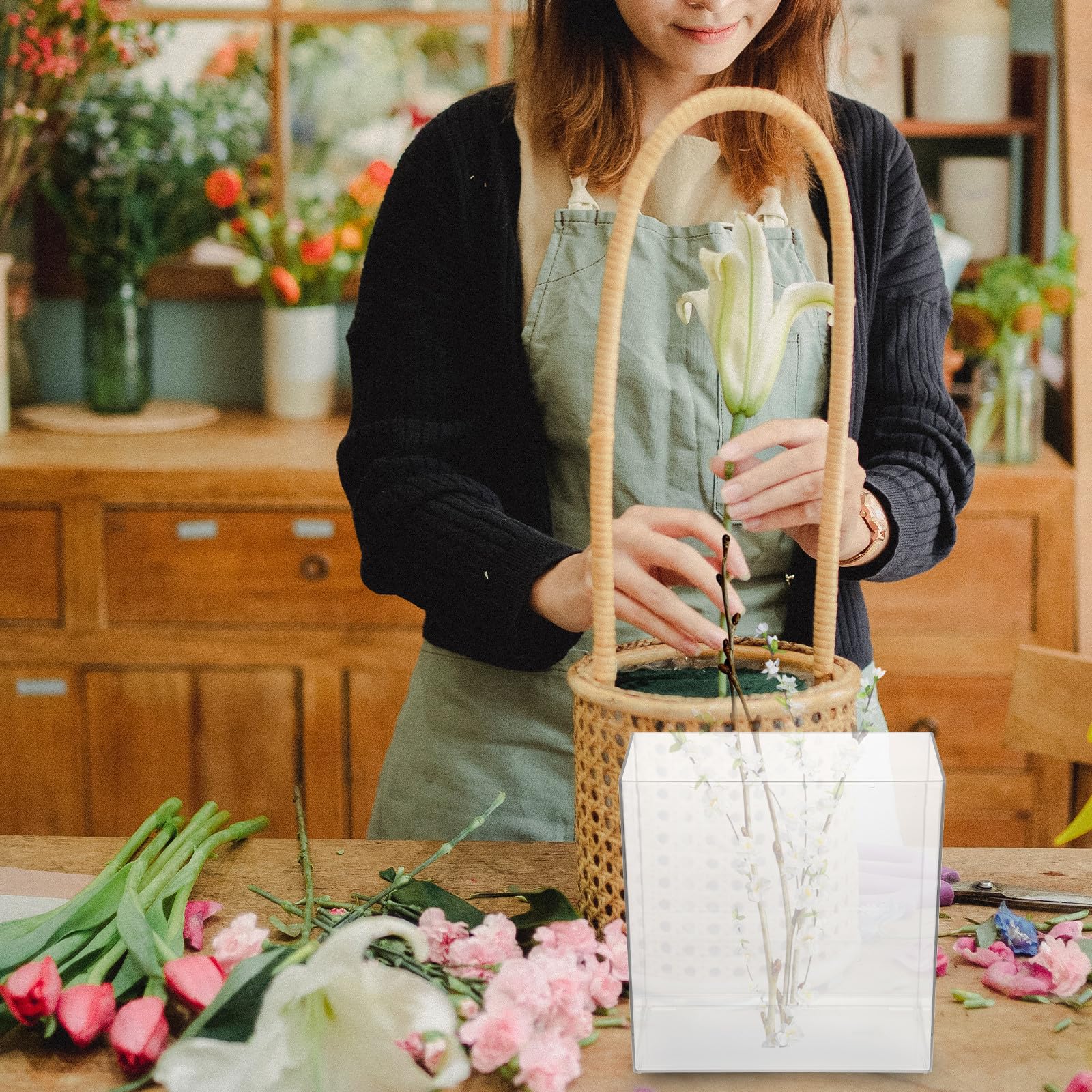 Cubo Acrílico Multifuncional Transparente para Flores y Hogar