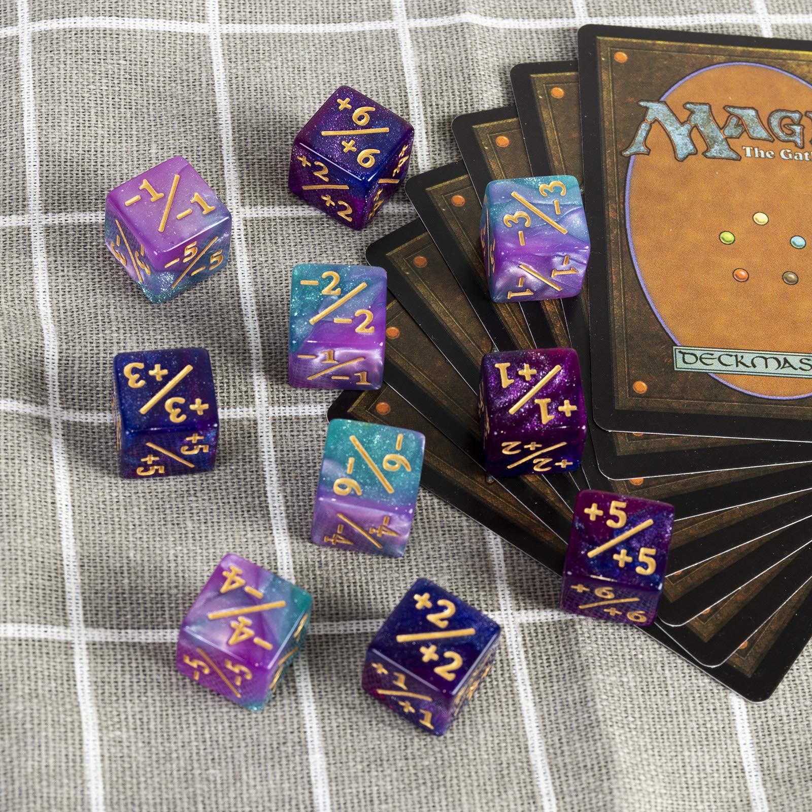 48 PCS Token Dice Counters Magic The Gathering Glitter Sparkle Dice Marble Cube D6 Dice for Loyalty CCG MTG Creature Stats Card Gaming Accessories (Turquoise&Lilac, Navy&Fuchsia) 4