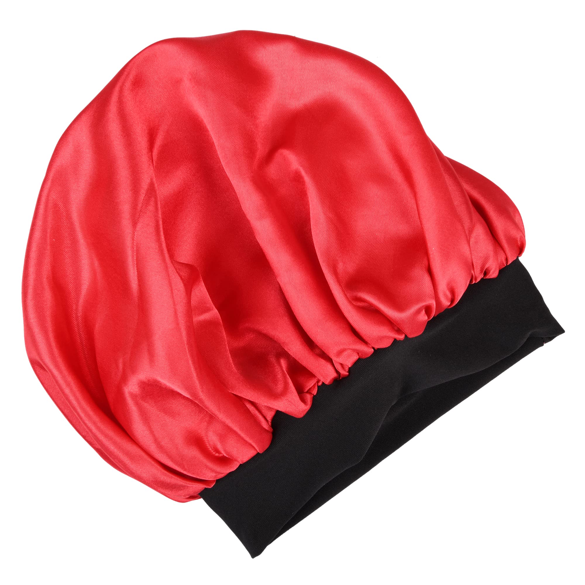 MatkoozSatin Silk Premium Sleeping caps, Comfortable & Soft Double Layered Streachable Hair Bonnets for All Head Sizes & Hair Type, Night Care Routine - Pack of 1 Pcs - Red
