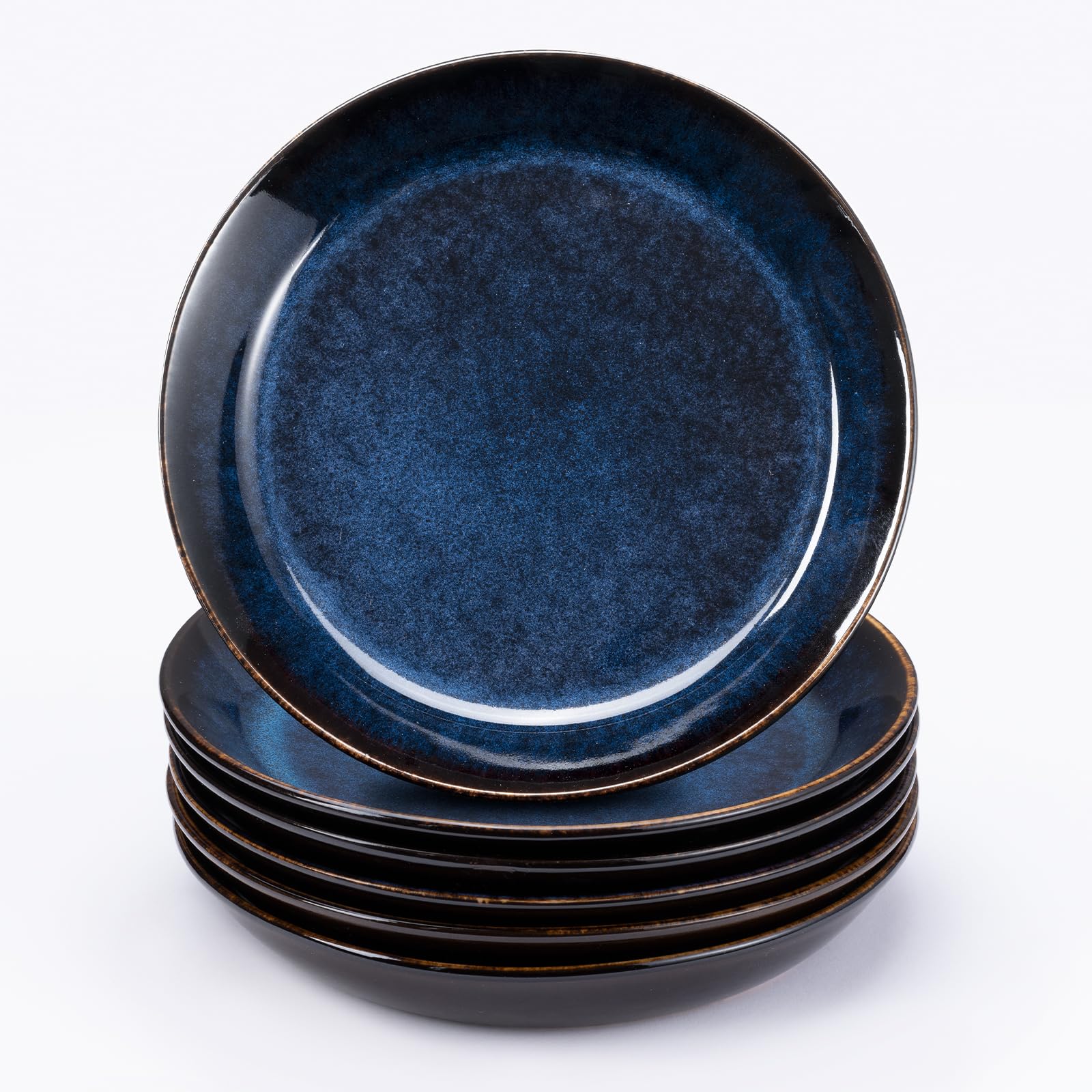 Bluweet Speiseteller Teller Set 6 Personen, Kleine Steingut Geschirr 6 Teilig, Essteller Dinner kratzfest, Plates Spülmaschinenfest, Speise Teller Blauen Glasierten Oberfläche 27cm