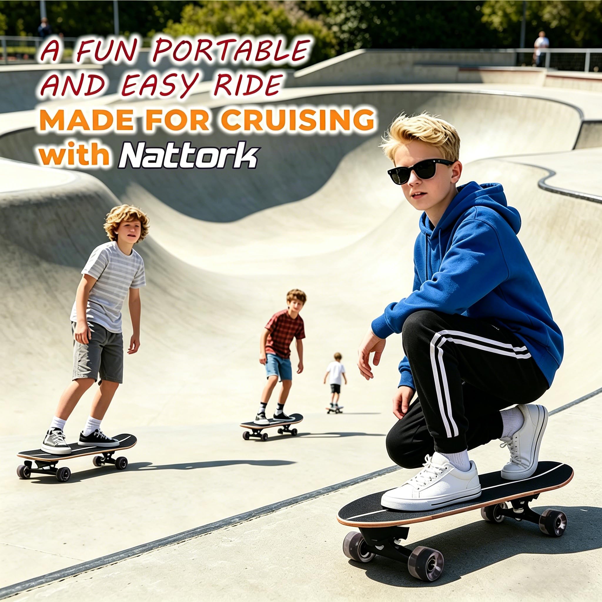 Surf Skateboards Planche à roulettes 76,2 x 24,1 cm pour jeunes débutants Double Kick Deck pour filles ou garçons