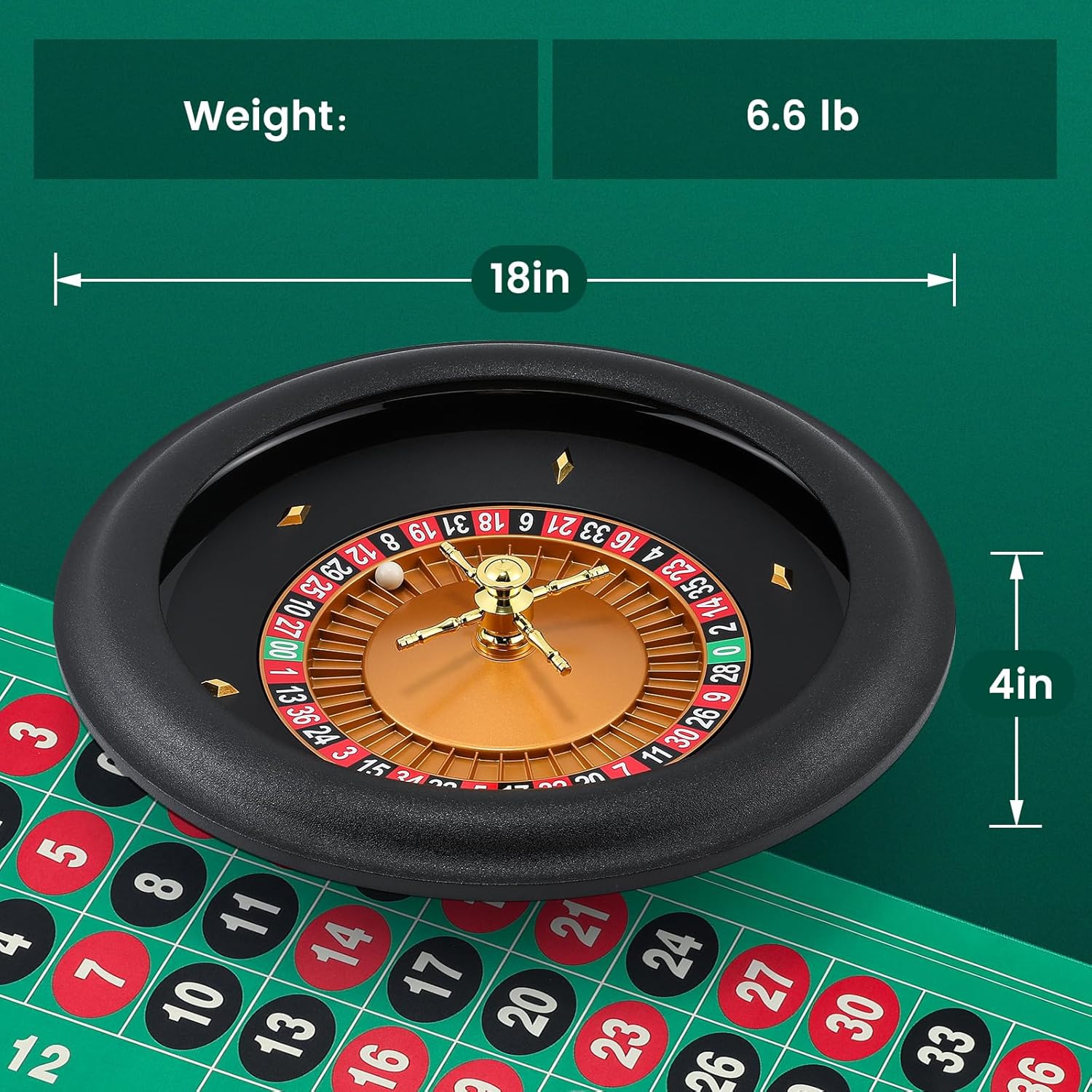 Proshine 18" ABS Roulette Wheel Set with 47.2 * 23.6” Double-Sided Roulette Tablecloth 100pcs Poker Chips Roulette Win Marker Dual Balls Casino Game Sets Smooth Rotation for Family & Party Fun