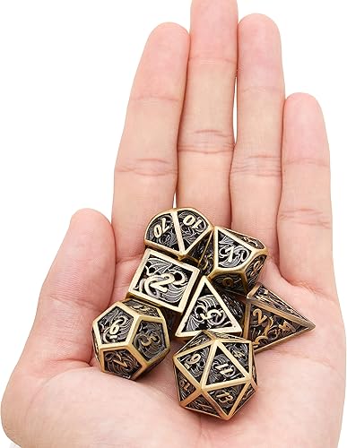 Miniatura 3 de Juego de dados de metal hueco DND con diseño de dragón de hierro antiguo 7 piezas para mazmorras y dragones juegos de mesa MTG DD Pathfinder
