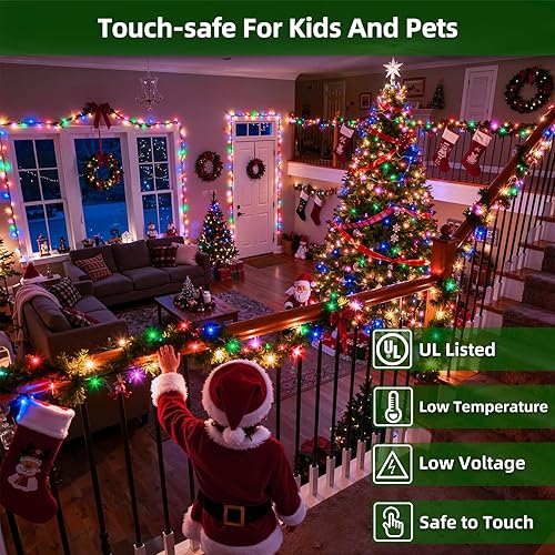 Miniatura 5 de Guirnalda de 750 luces led navideñas, de 240 pies, 12 modos, con temporizador, regulable, impermeable, para árboles, vallas, jardines, Navidad,