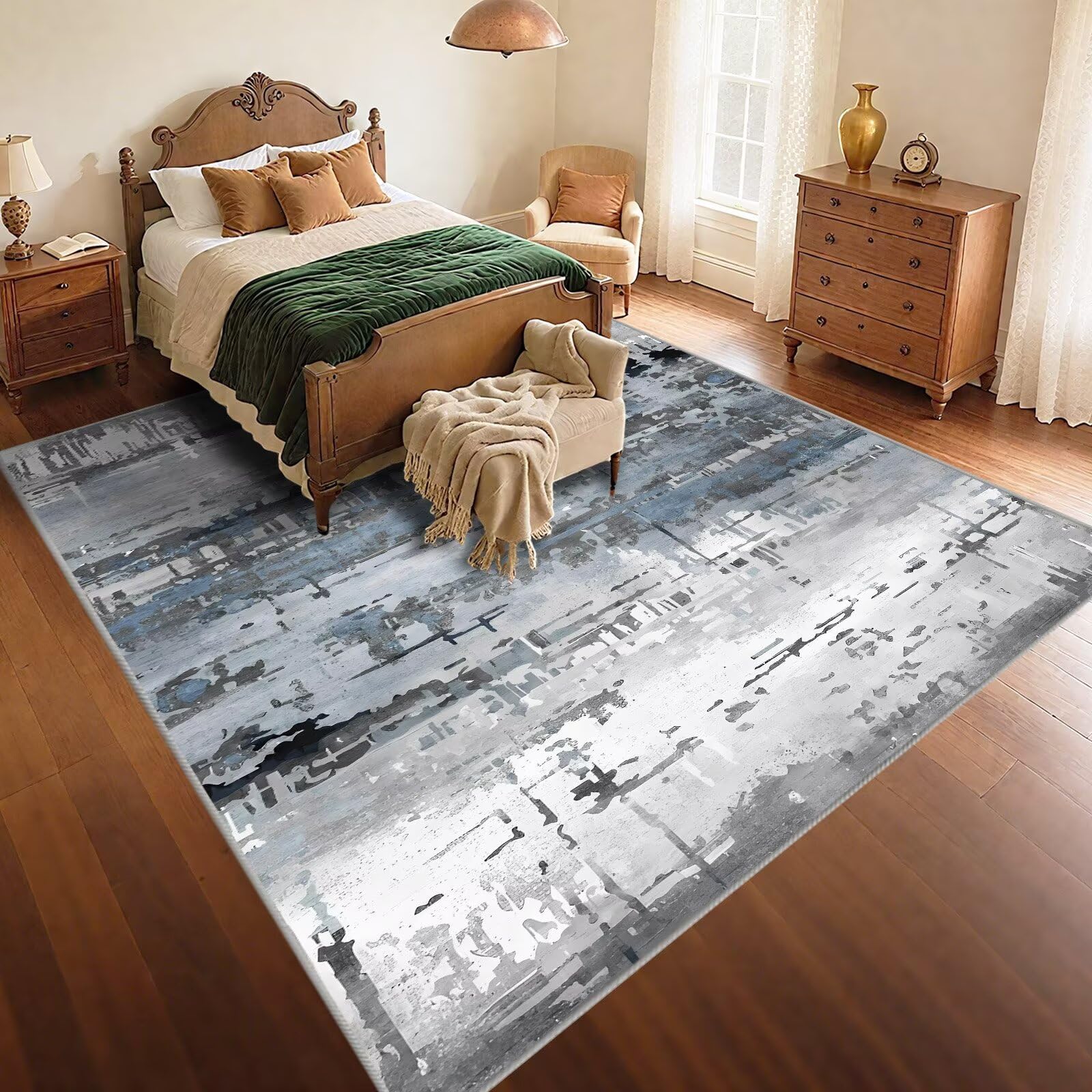 Schlafzimmer antiscivolo Teppich 120 x 140 cm, grigio blu, verblasstes design für Küche & Balkon, Rutschfeste Teppiche für Wohnräume, Modernes Dekor & Komfort