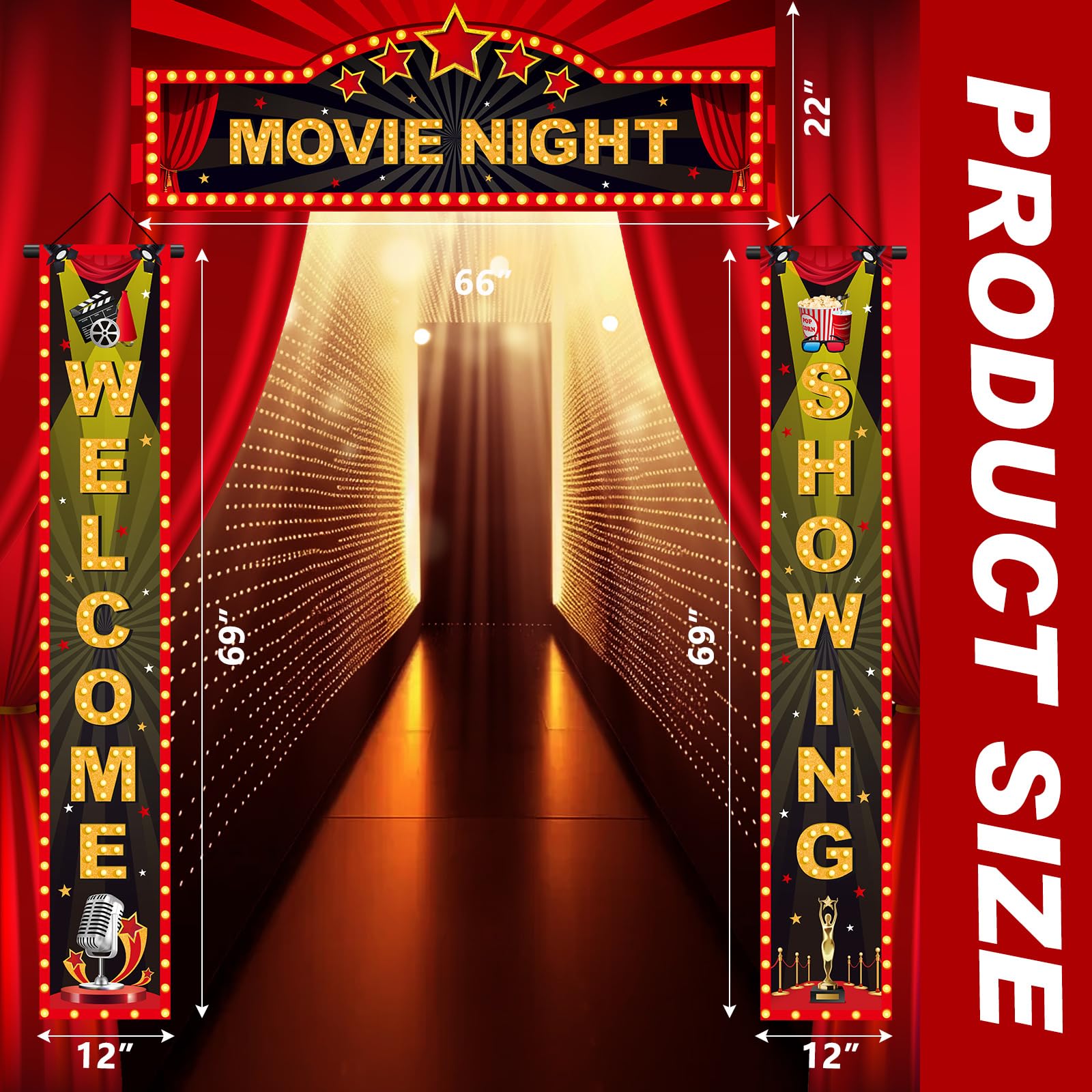 Tigeen 3-strunowa lampka filmowa noc baner ganek znak baner LED wiszący film noc powitalna ganek baner dekoracja filmowa noc materiały do kina przyjęcie urodzinowe na zewnątrz dom