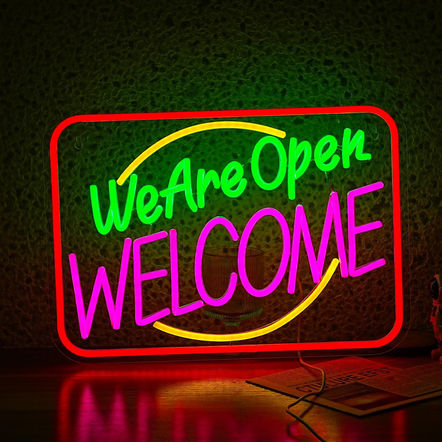 Business We Are Open Neon Sign Welcome Wall Decor Neon Light Open Sign LED Light Sign Coffee Shop Bar Restaurant Salon Hotel Welcome Door Window Decor Sign USB 16.5"X11.8"