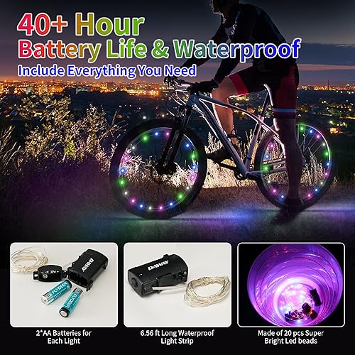 Miniatura 4 de DAWAY Luces LED A01 para rueda de bicicleta, luces brillantes para radios de bicicleta, luces de seguridad impermeables para neumáticos de