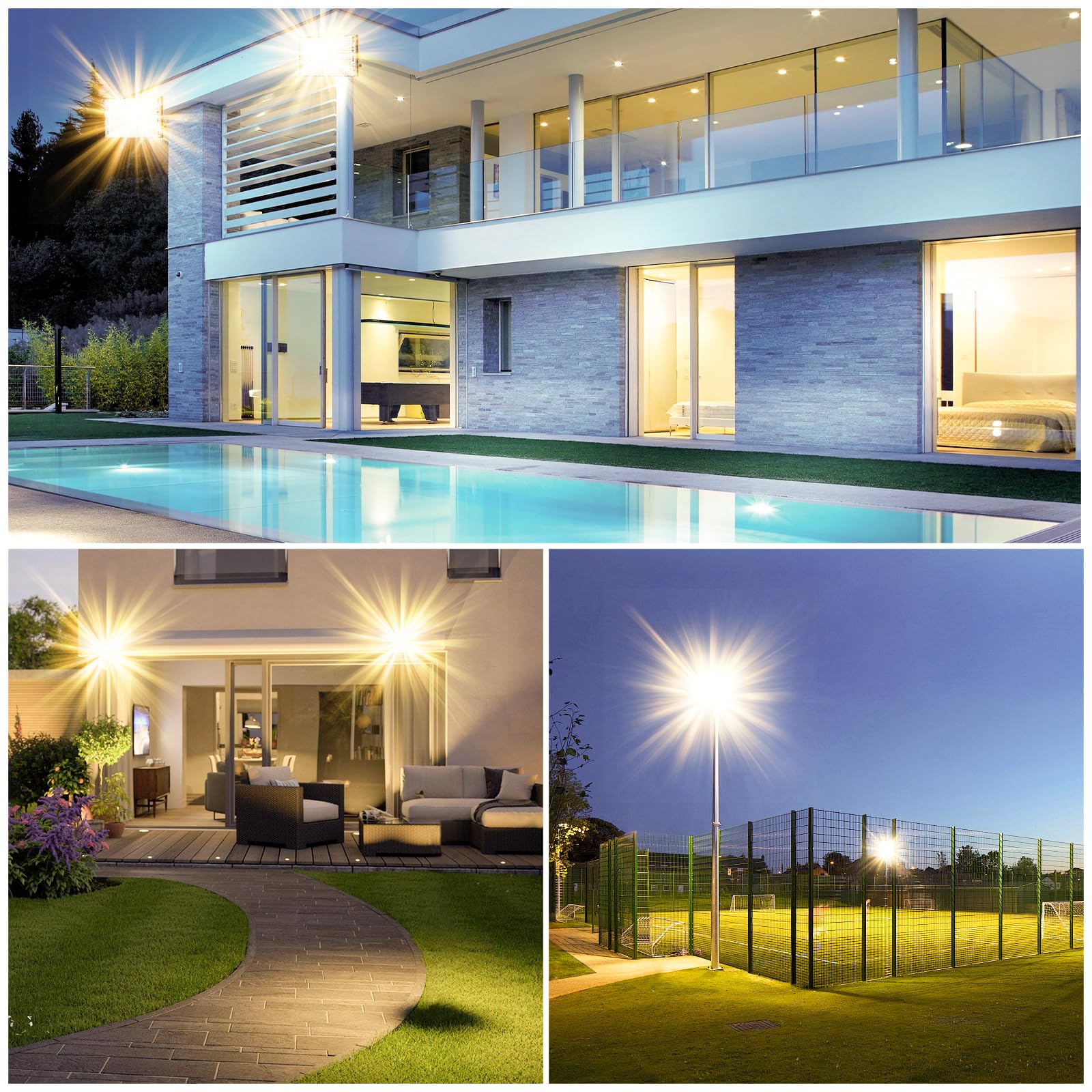 2Piezas Foco LED Exterior 300W, 30000LM Foco Proyector Led, 3000K Luz Cálida, Proyector led Exterior, IP65 Impermeable, Luz led exterior para Patio Jardín Garaje Estadio