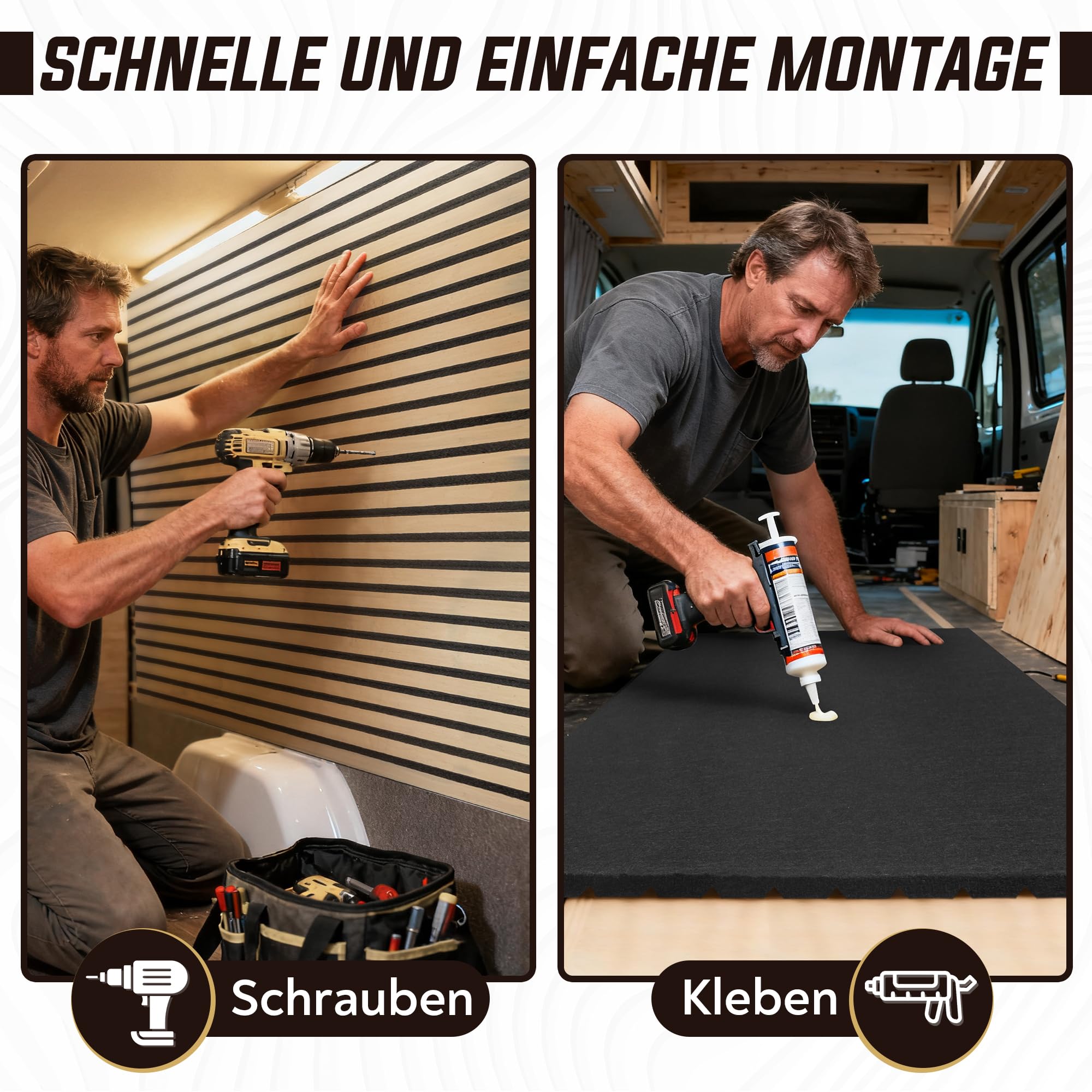 Leichte Paneele für Camper Ausbau, Wohnmobil & Van | Filz Verkleidung 4er-Set | 2,42 m² Gesamtfläche | nur 1 Kg / Panel & schallisolierend| Ideal für Innenausbau