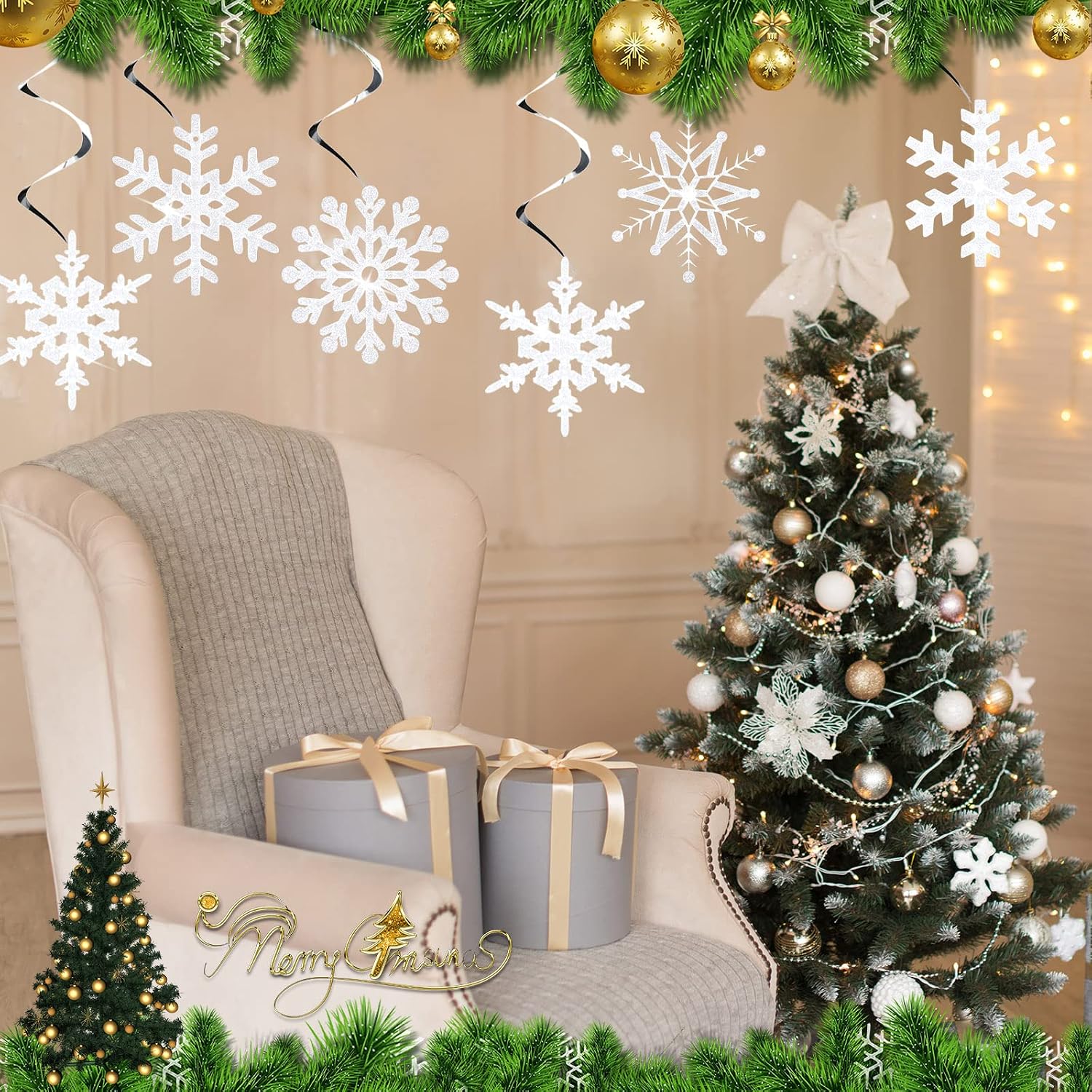 30 Pcs Christmas Snowflake Hanging Swirl Decorations Winter Snowflake Decorations Snowflakes Ornaments for Xmas Tree Decor Door Winter New Year Wonderland Party Holiday Supplies Baby Shower, 5 Styles