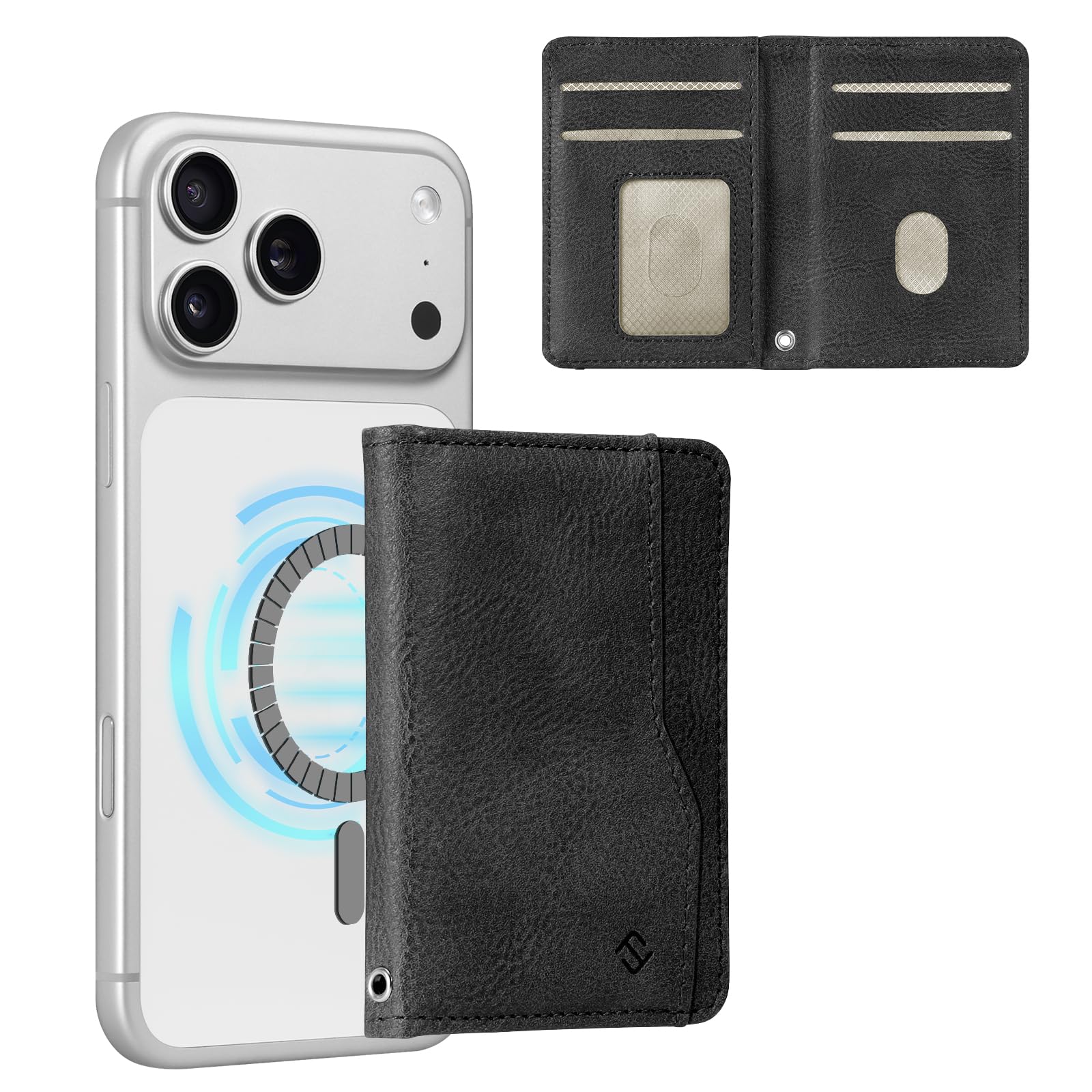 CASEBOT Porta carte magnetico, forte magnetico e blocco RFID, minimalista portatile, per iPhone 17/16/15/14/13/12/Pro/Max/Plus, nero