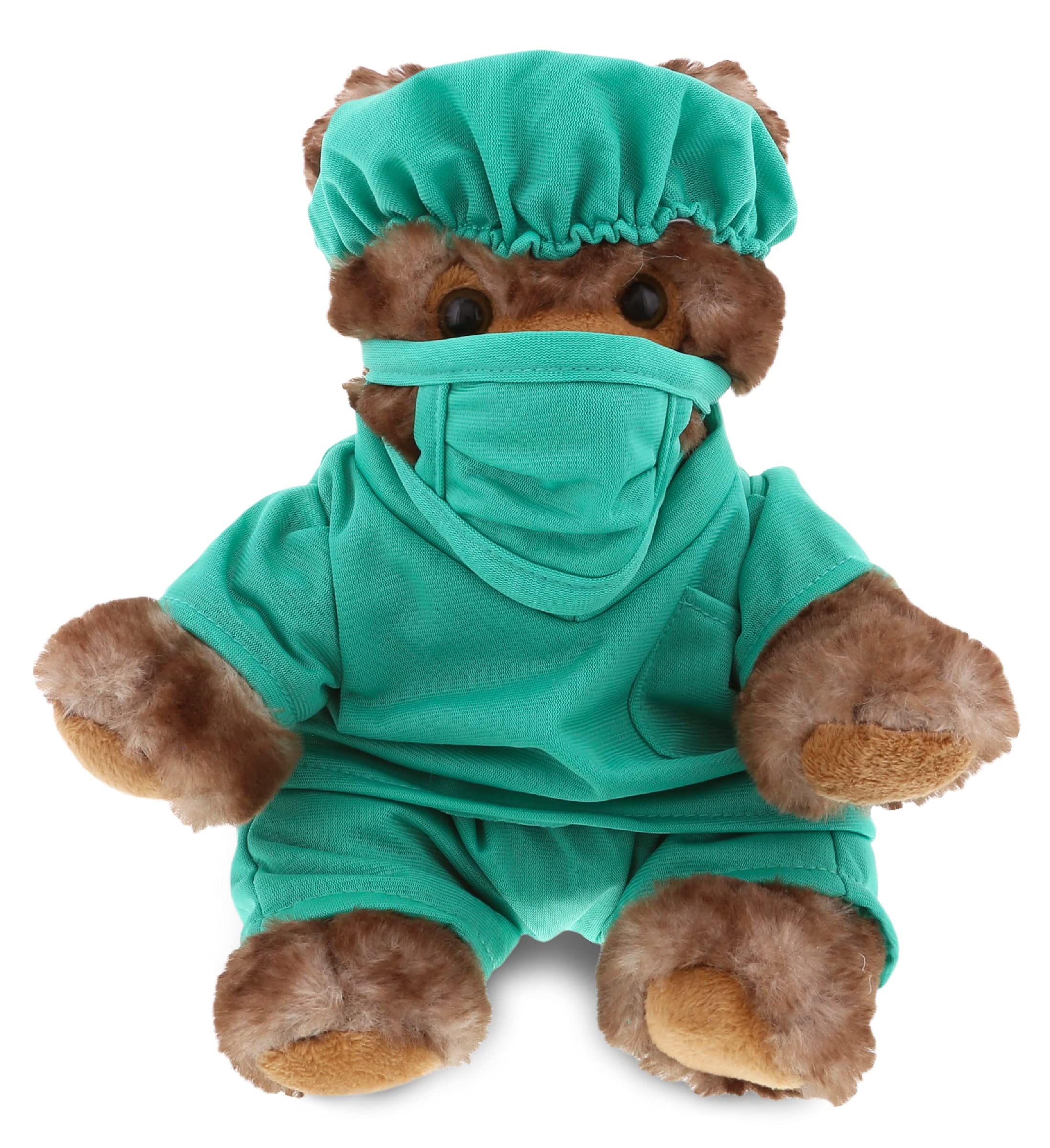 DolliBuCute Sitting Grizzly Doctor Plush Toy - Soft Grizzly Bear Doctor Stuffed Animal Dress Up with Cute Scrub Uniform & Cap Outfit - Gift with Personalization - 6.5 Inch