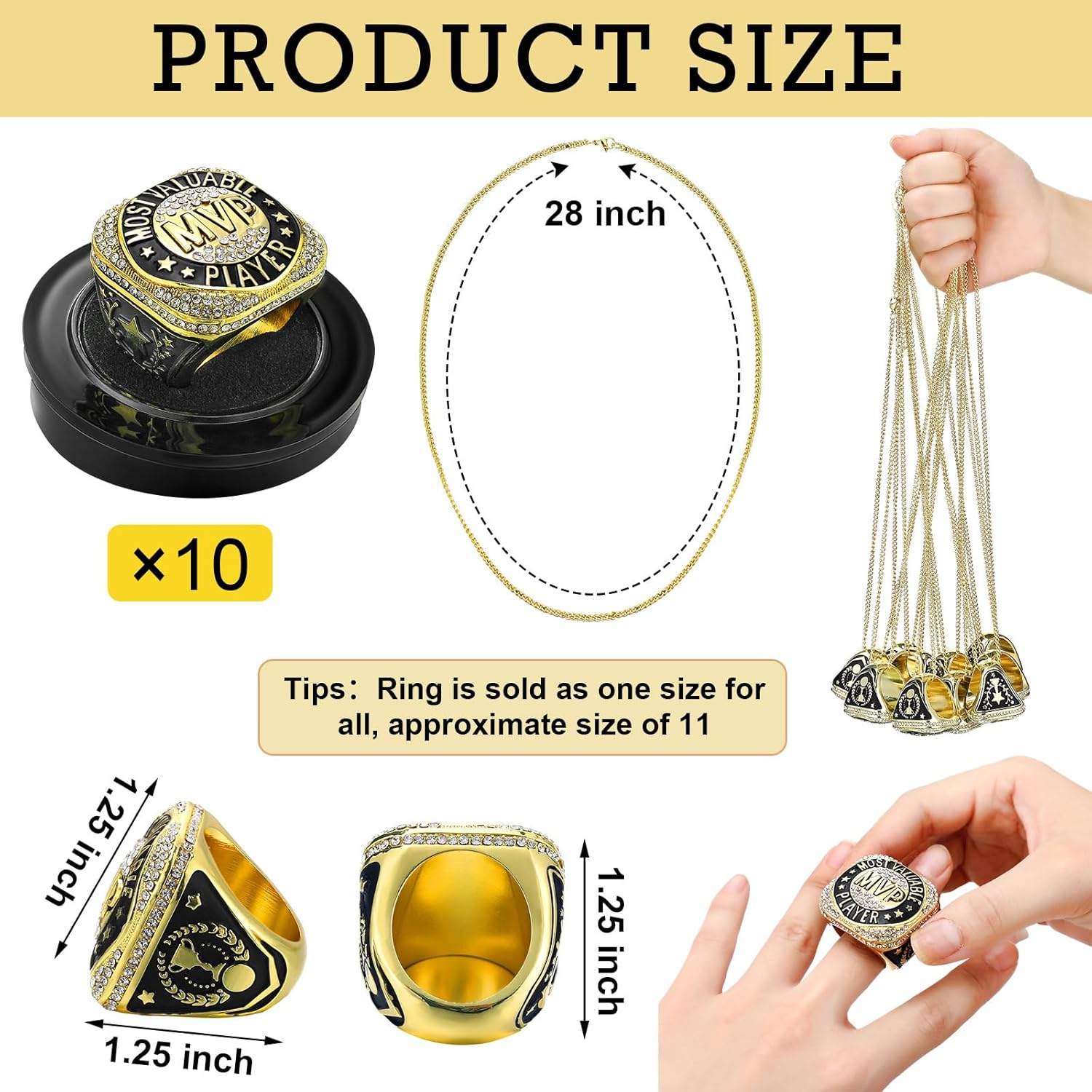 Highergo 10 Pcs Basketball Softball Baseball MVP Dancer Champion Trophy Ring with Display Stand Star Football Soccer Volleyball Golf Cheerleading Bowling Track Field