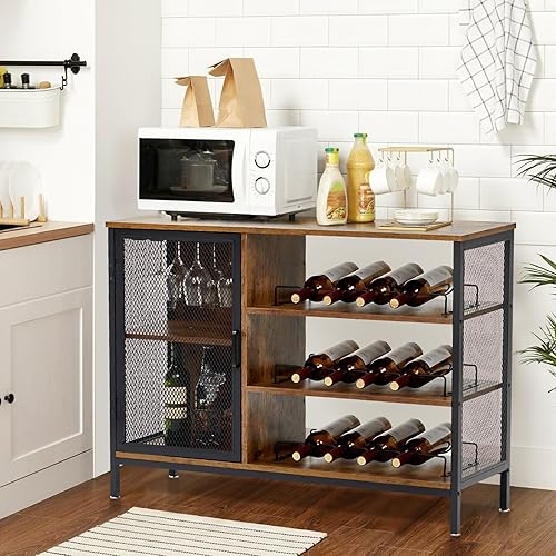 Fashionwu Gabinete de vino con almacenamiento, gabinetes de barra de café para licor y vasos, gabinete de almacenamiento de whisky con estante