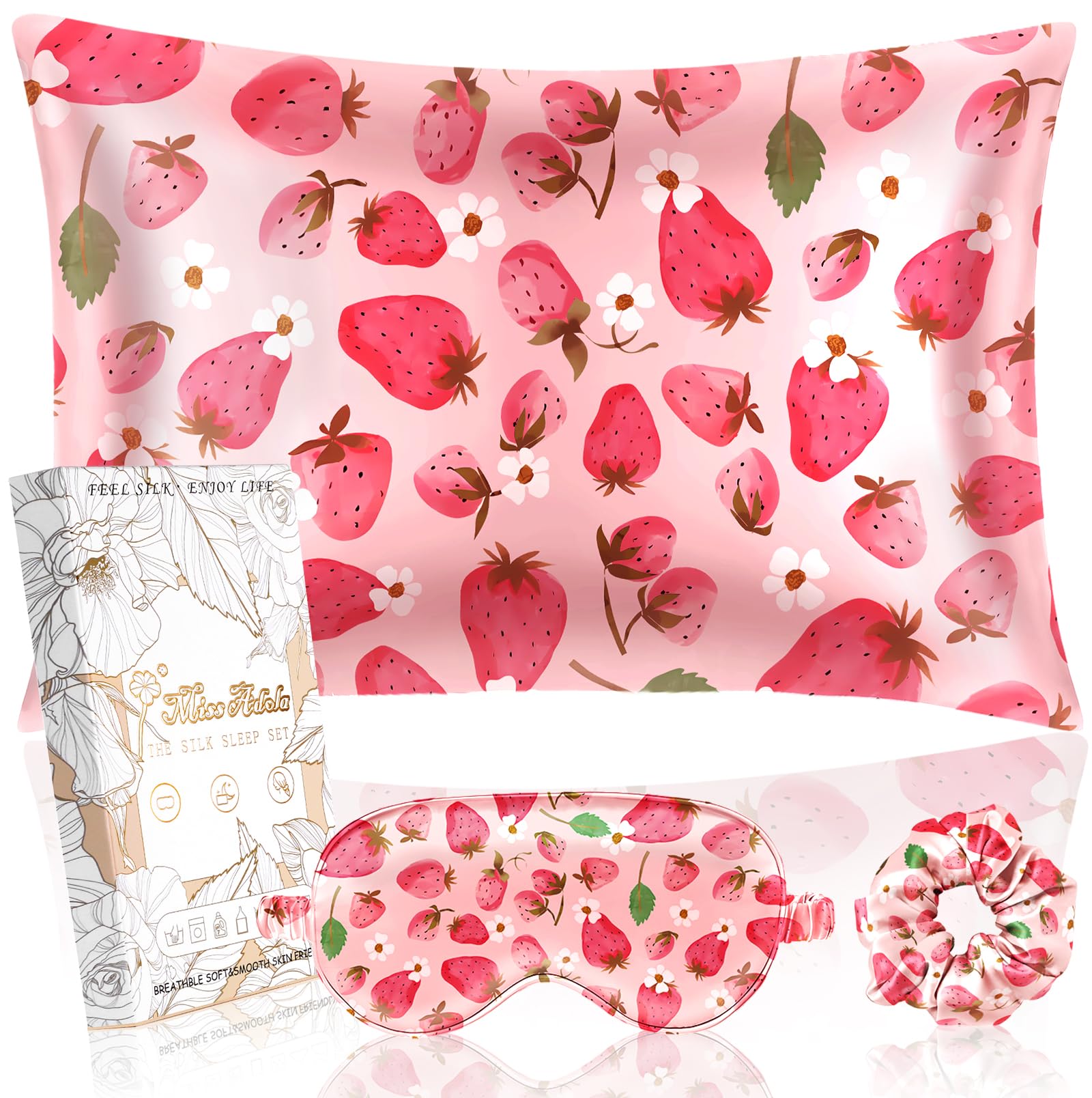 Miss Adola 1Pack Mulberry Silk Pillow Case for Hair and Skin Standard 26"x20" Silk Pillowcase with Eye Mask & Scrunchie Soft Silk Pillowcase Sleeping