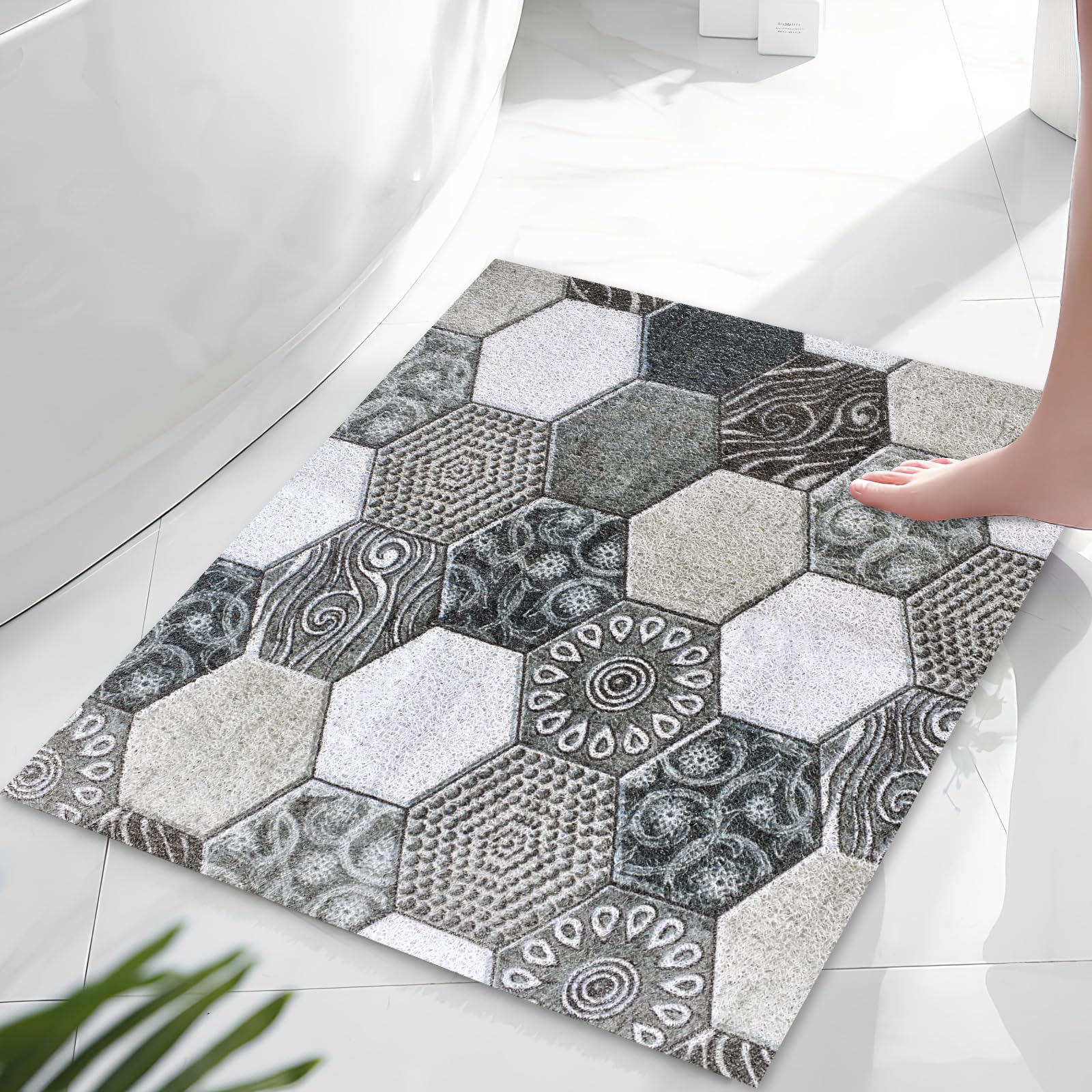 Shower Mat Non Slip, 60x60cm Inside Shower Mat Anti Mould Antibacterial, Soft PVC Loofah Massage Shower Bath Mat with Anti-slip Grid Bottom Quick Drying Shower Mats for Bathroom Wet Showers Areas (A)