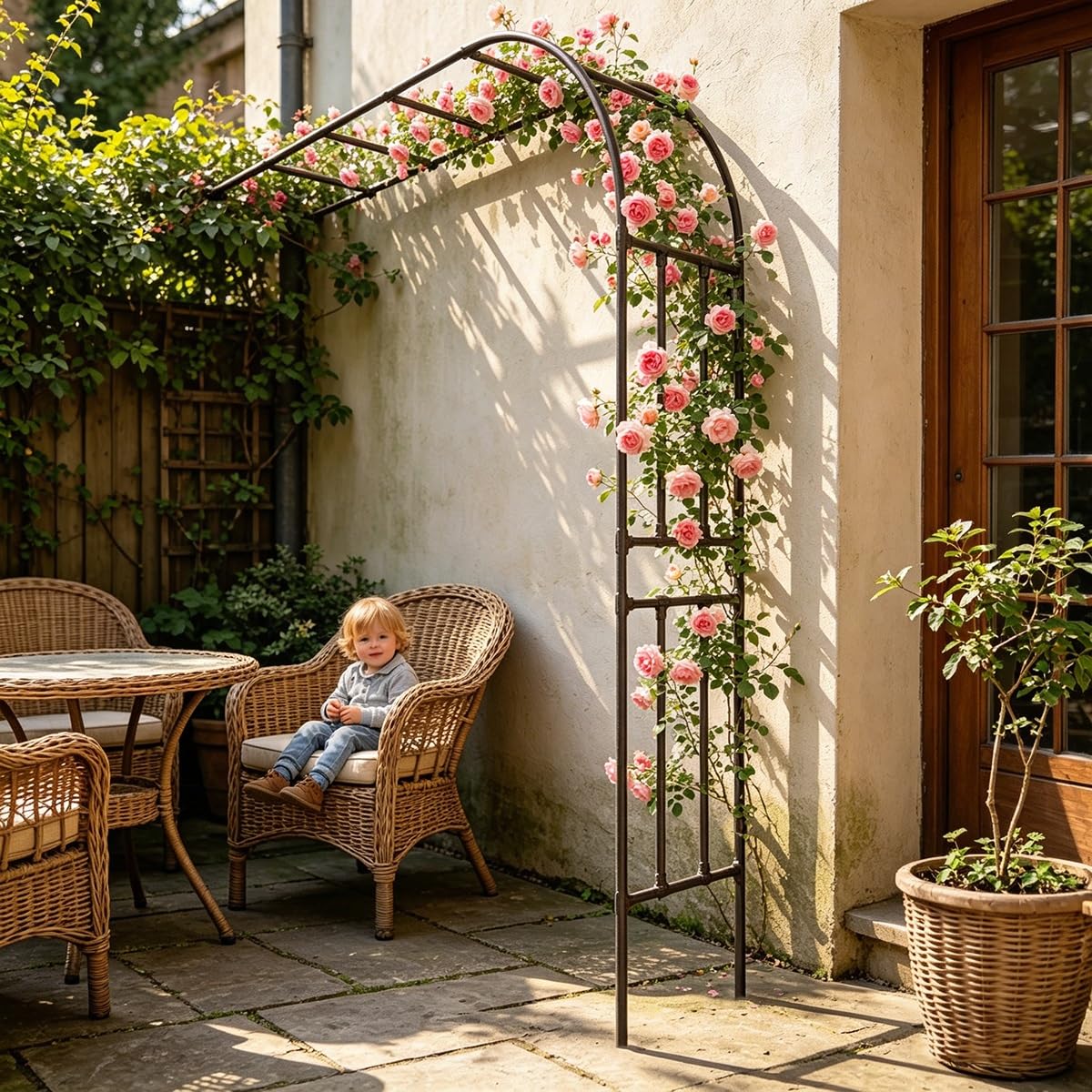 Pergola arquée Semi-Jardin d'extérieur, adaptée aux Plantes grimpantes, Gazebo en métal de 60 à 300 cm, Arche Murale en Acier Blanc, adaptée aux Jardins familiaux avec terrasse (270 cm de la
