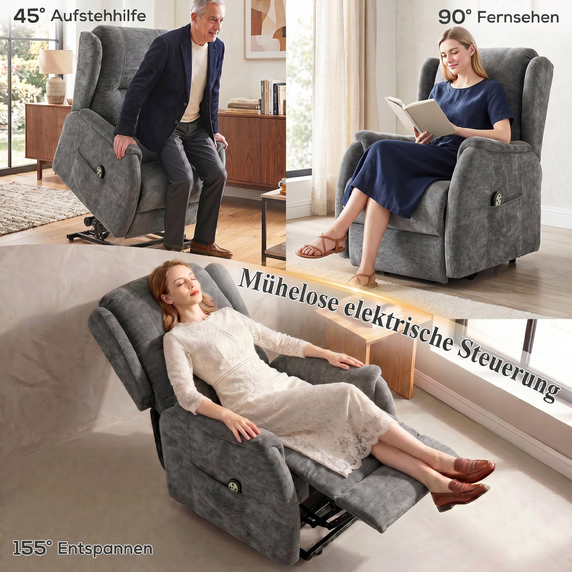 HOMCOM Fauteuil TV électrique réglable 2 Moteurs avec relevage assisté