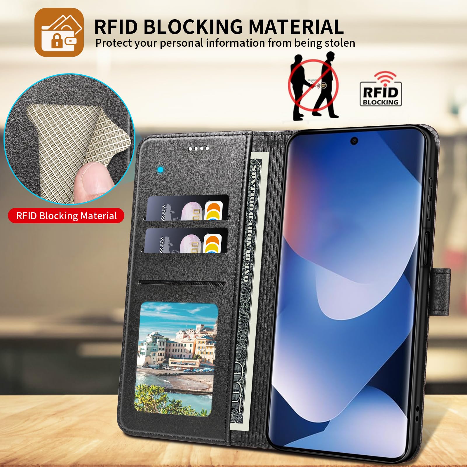Cover per Xiaomi Redmi Note 15 4G/5G, Custodia in Pelle a Libro con Portafoglio Porta Carte Magnetica Supporto Cuoio Flip Case Cover Libretto Antiurto,Nero