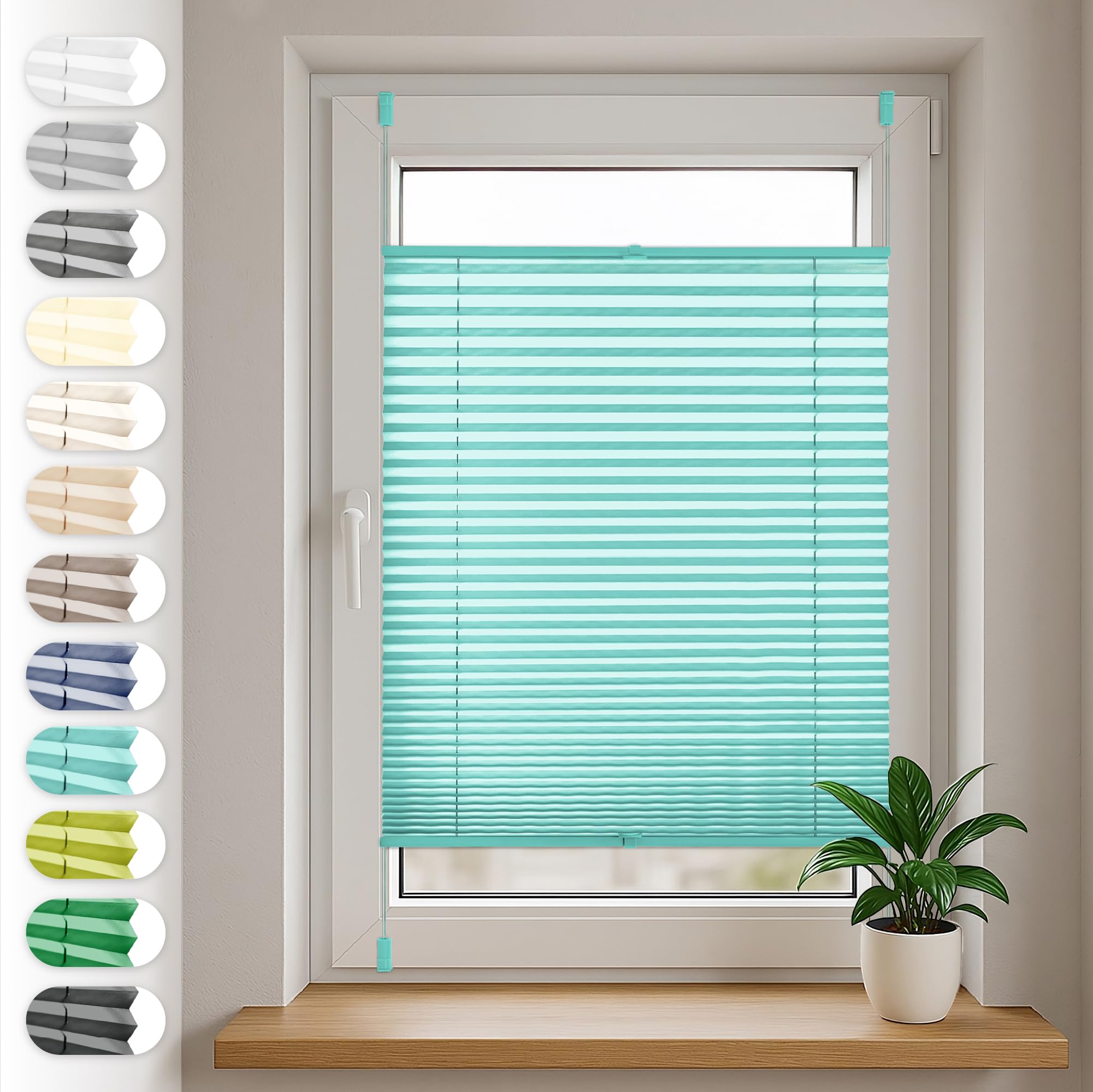 Sonello Plissee Klemmfix – ohne Bohren, 30 cm x 100 cm, türkis
