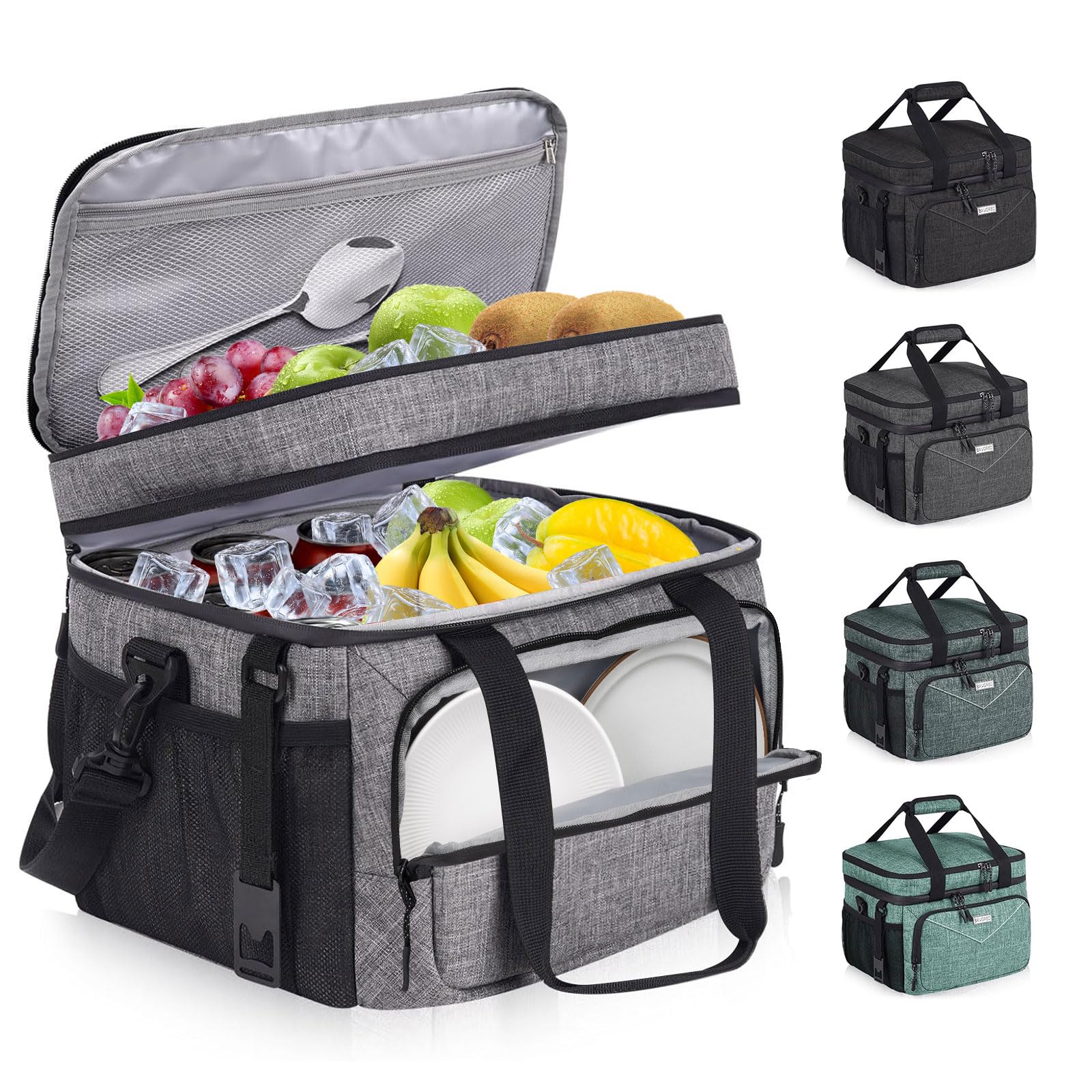 BAVGRED Lunch Box for Men Women,Reusable Large Double Deck Tactical Insulated Lunch Bag with Adjustable Shoulder Strap,Leakproof Tote Cooler Bag for