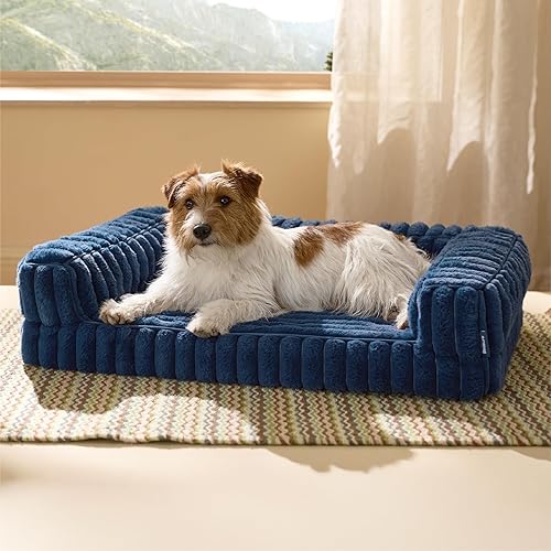 Bedsure Cama ortopédica para perros medianos, cama mediana de espuma viscoelástica impermeable con lados, parte inferior antideslizante y sofá de