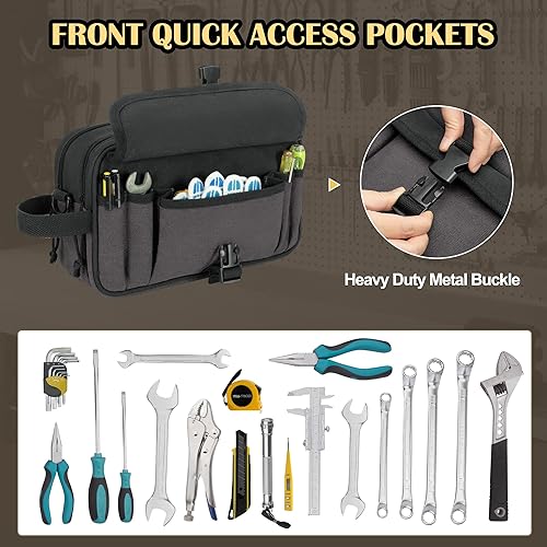 Miniatura 3 de Bolsa pequeña de lona para herramientas con cremallera, bolsa organizadora de herramientas de 12 pulgadas, bolsa de almacenamiento de doble capa con