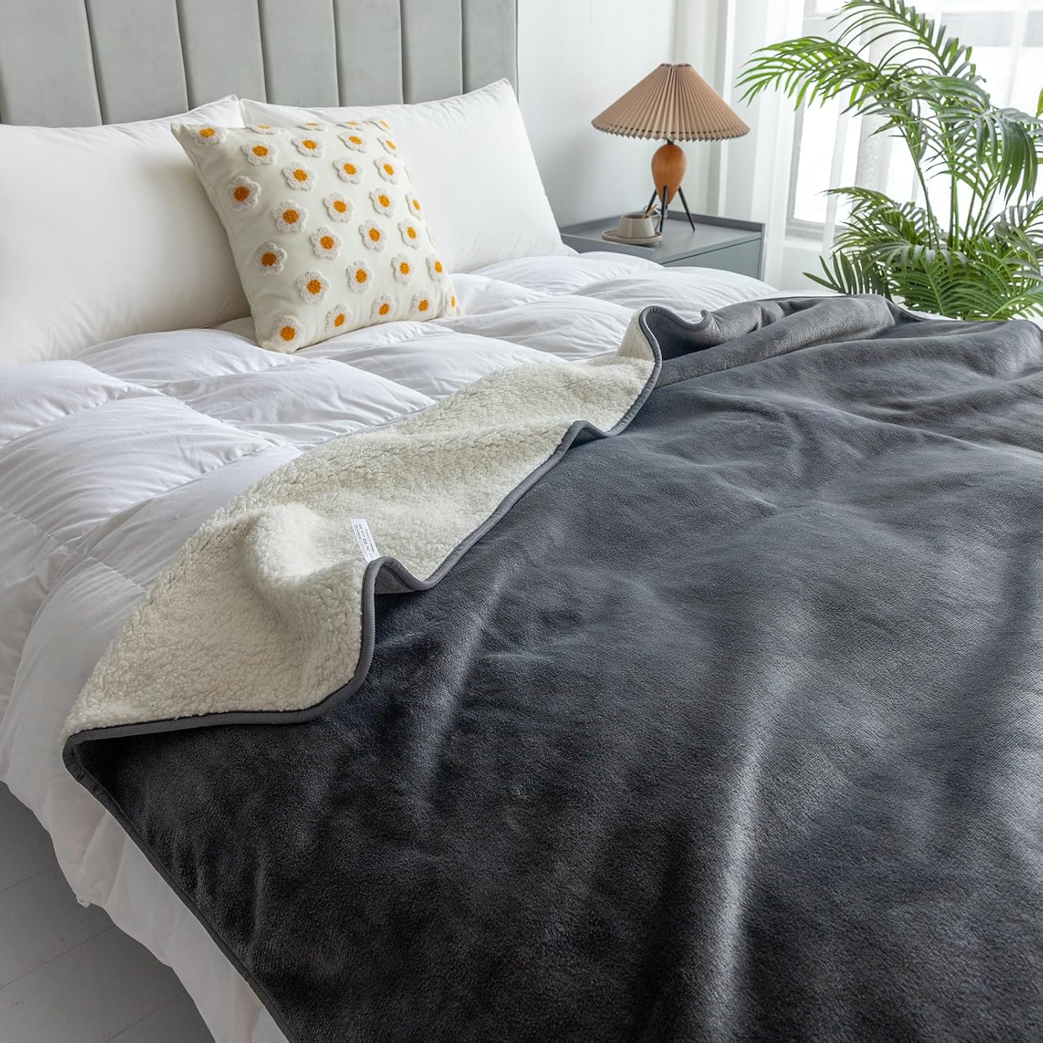 MERRYLIFE Waterproof Throw Blanket for Bed Couch Reversible Absorbent Spills Stain Leak Proof Dog Puppy Cat Liquid Pee Proof Bed Furniture Protector (Grey, 60"*80")