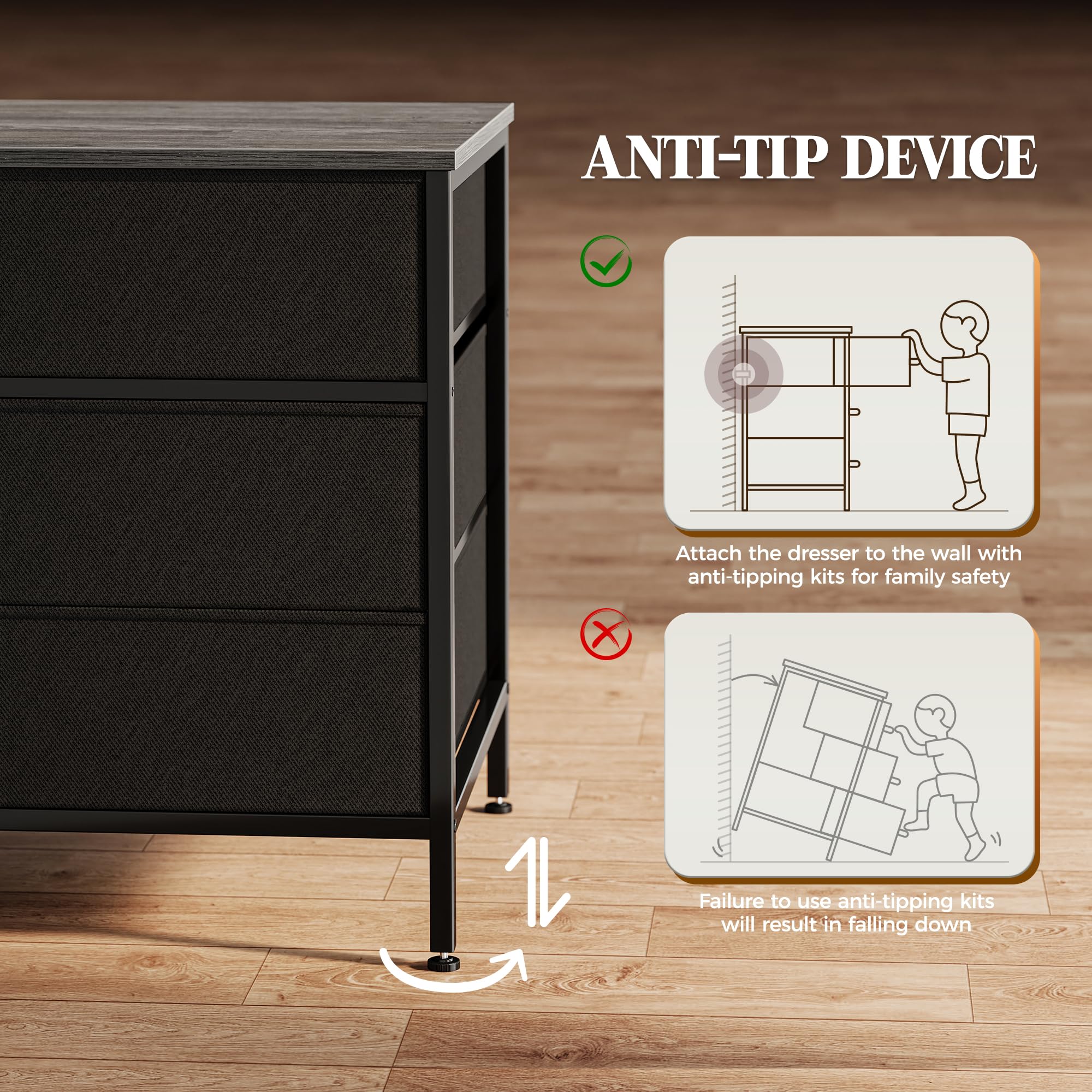 Cómoda de 63 pulgadas para dormitorio, cómoda larga con 10 cajones de tela, soporte de TV para TV de 55, 65, 70 pulgadas, organizador de almacenamiento de juguetes para armario, gris 8