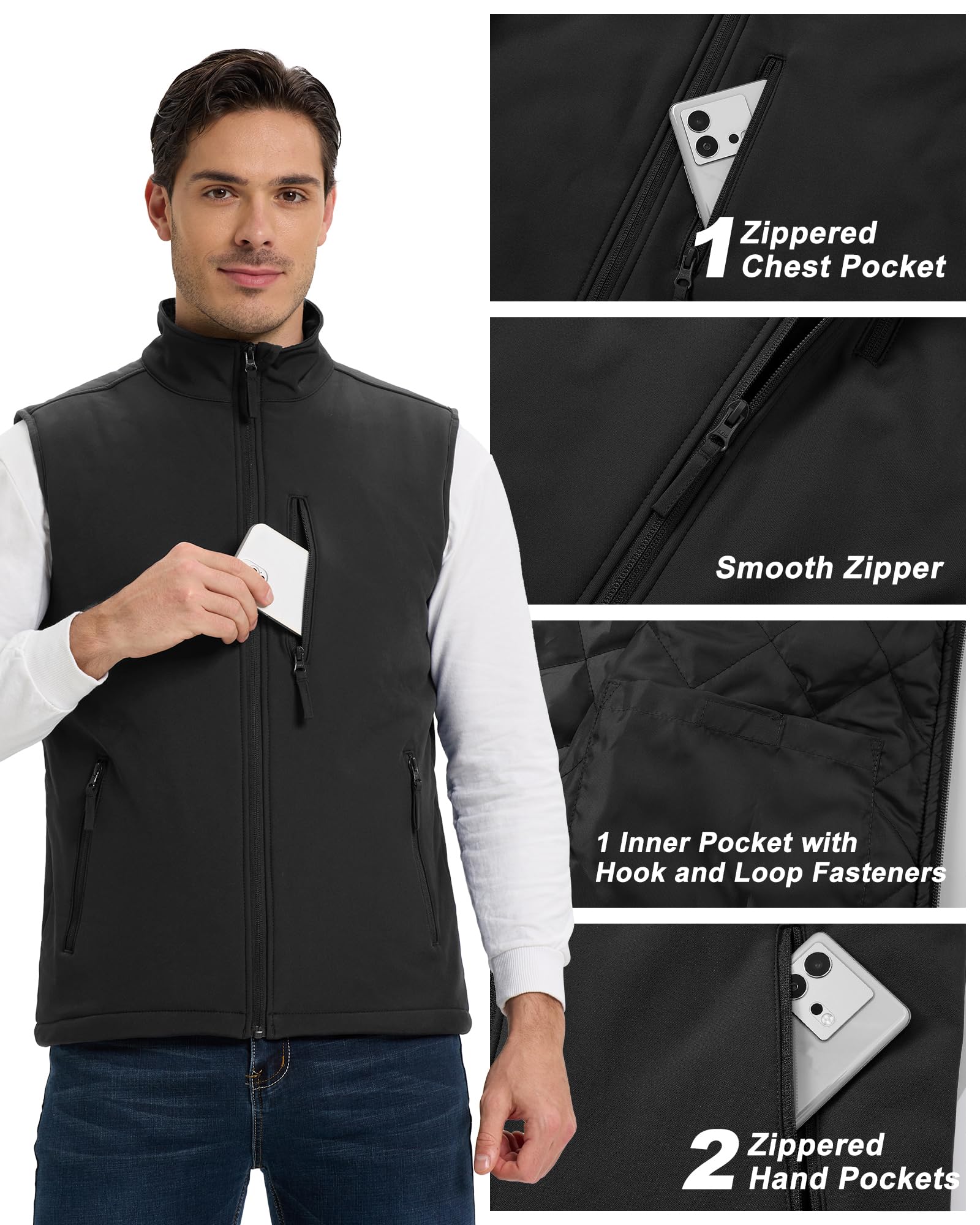 Outdoor Ventures Gilet softshell pour homme avec doublure rembourrée - Imperméable - Coupe-vent - Respirant - Sans manches - Pour le cyclisme, la course, la randonnée