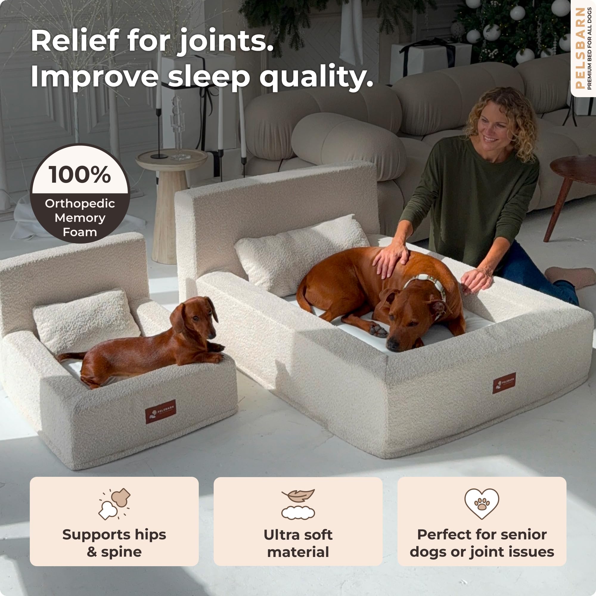 Pelsbarn Real Orthopedic Dog Bed, High-Density Memory Foam with Waterproof Fitted Sheets - Machine Washable, Large, Beige - image 2