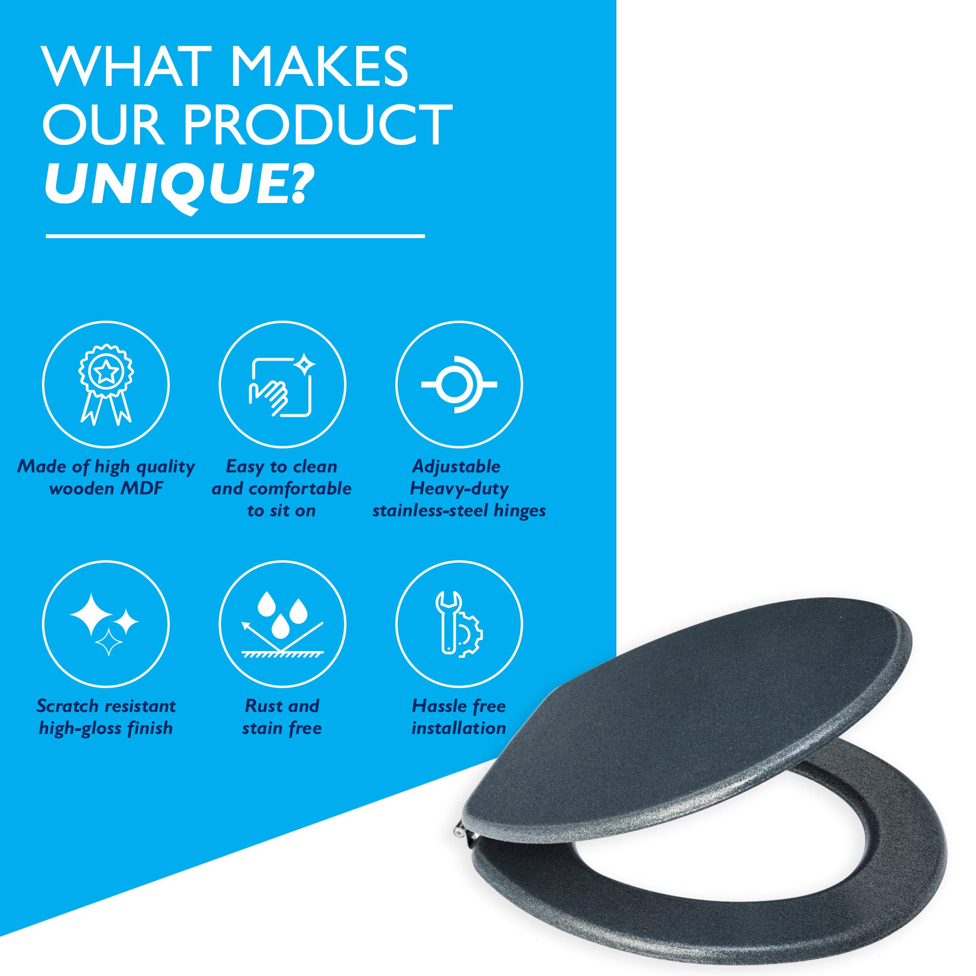 Blue Canyon Hampton Glitter MDF Toilet Seat - Image 2