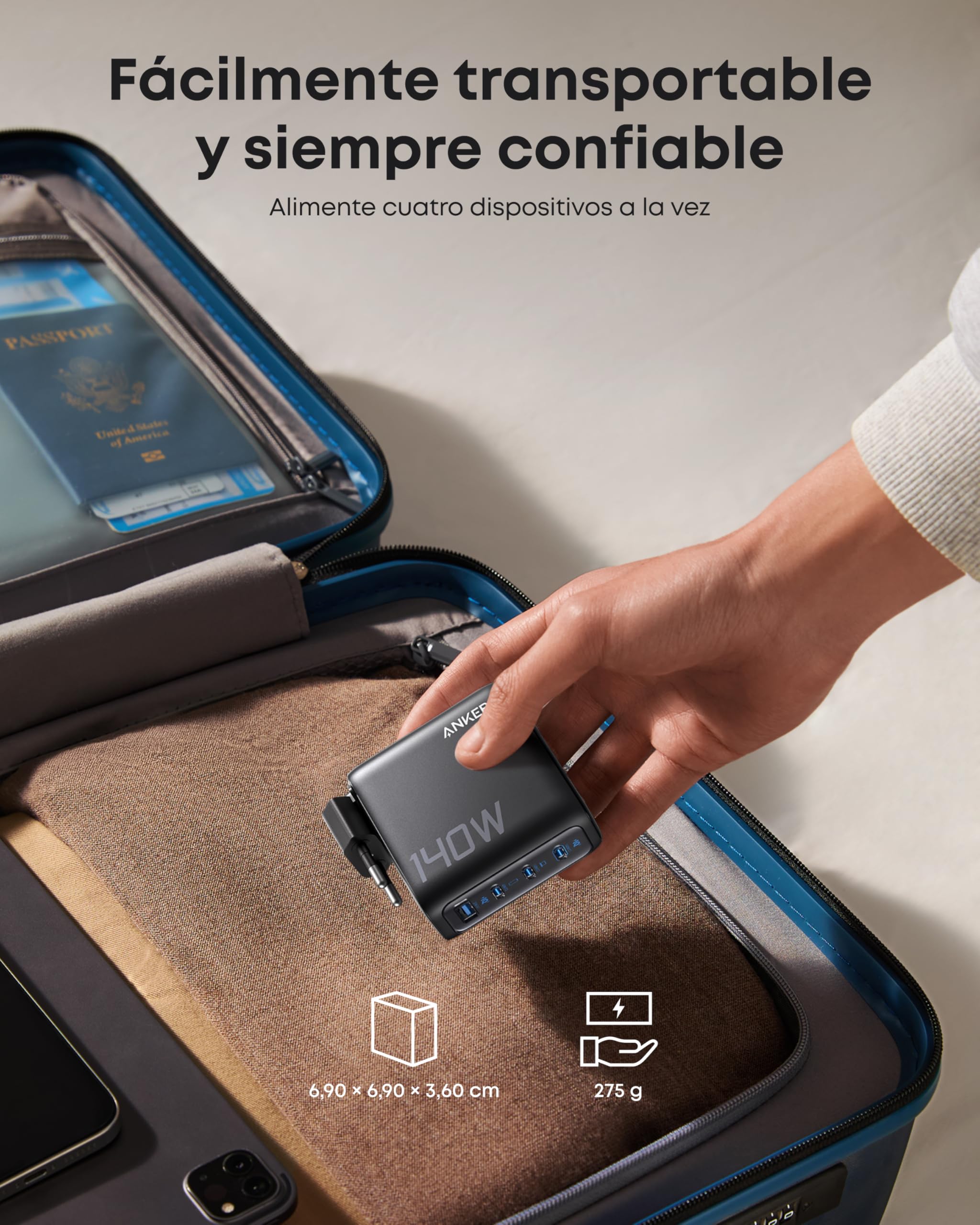 Anker Cargador USB C Carga Rapida 140W, Carga rapida de 4 Puertos, diseño intuitivo y Compatible con MacBook, iPhone 17/16/15 iPhone Air, Samsung, Pixel y más