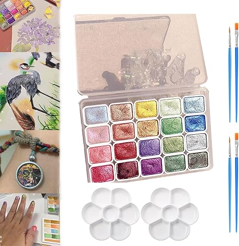 Miniatura 6 de Juego de pintura de acuarela de 20 colores, juego de pintura de acuarela metálica, pintura de acuarela nacarada, pintura de acuarela con purpurina,