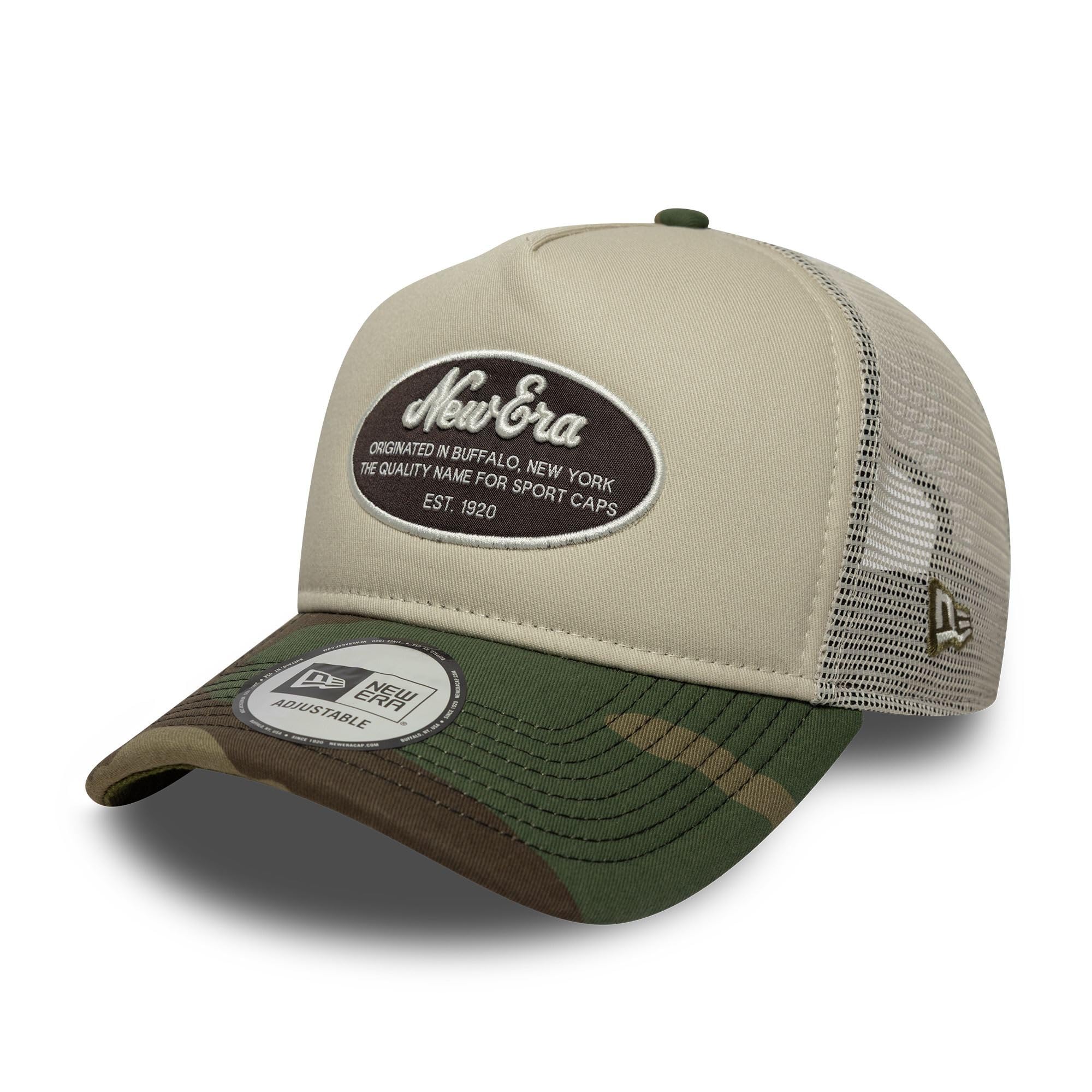 New Era Oval Camo Patch 9Forty A-Frame Trucker Cap Beige Camouflage