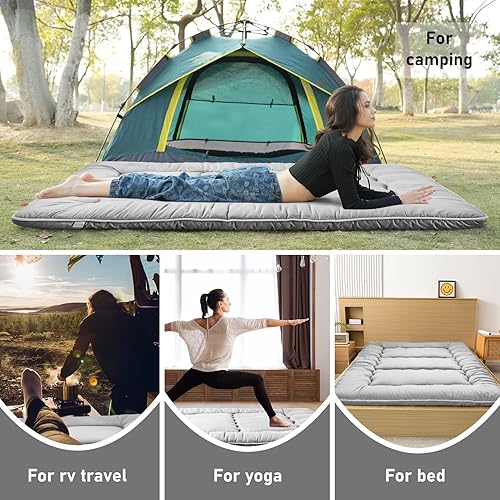 Miniatura 21 de YOSHOOT - Colchón de futón japonés Shiki, colchón enrollable para invitados, cama plegable portátil, colchón de campamento para dormir, para