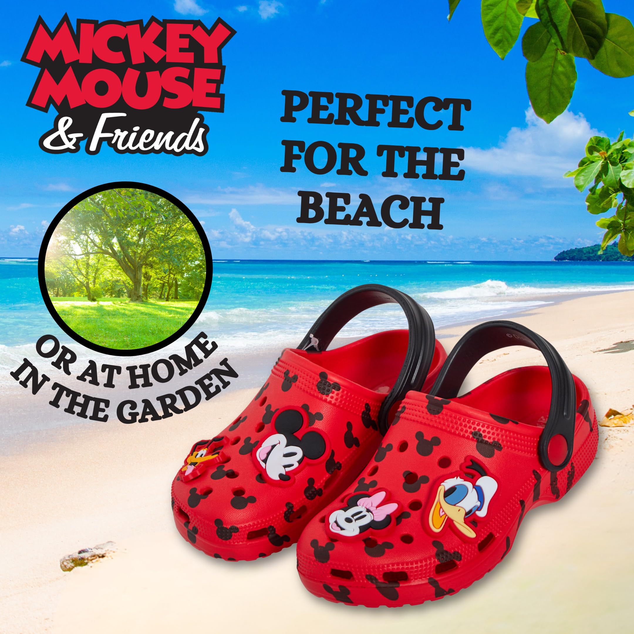 Disney Sabots Mickey Mouse Minnie Mouse avec Charms, Sandales pour Enfants, Sliders d'été avec Sangle de Cheville, Chaussures de Plage