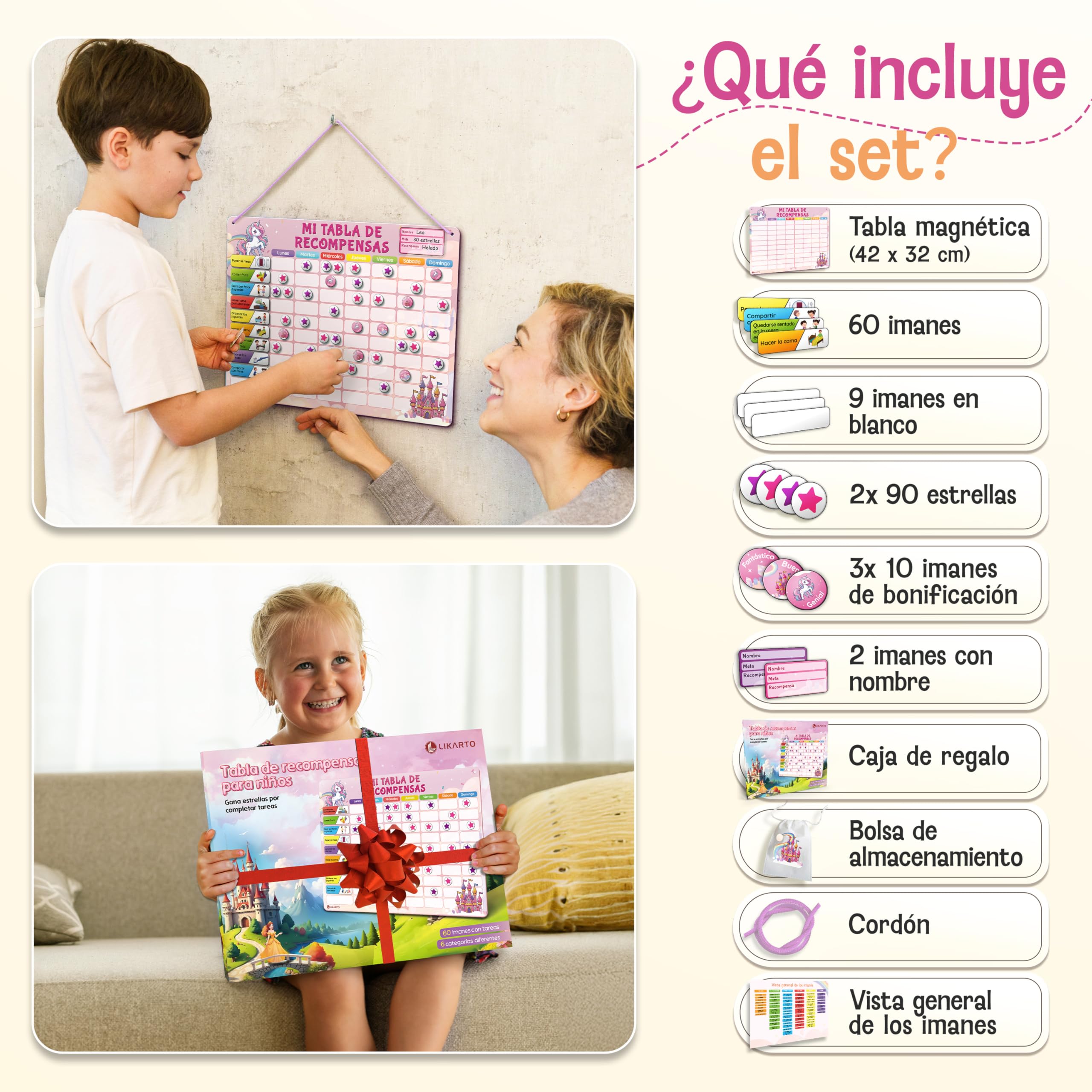 LIKARTO Tableau De Récompense Magnétique Enfant – 280 Aimants, Routine Et Autonomie, Planning Semainier