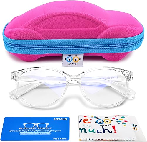 SEEAFUN Gafas de luz azul para niños y niñas con bonita funda de automóvil, protección UV400, antirayos azules, edades de 3 a 12 años SEEAFUN Gafas de luz azul para niños y niñas con bonita funda de automóvil, protección UV400, antirayos azules, edades de 3 a 12 años