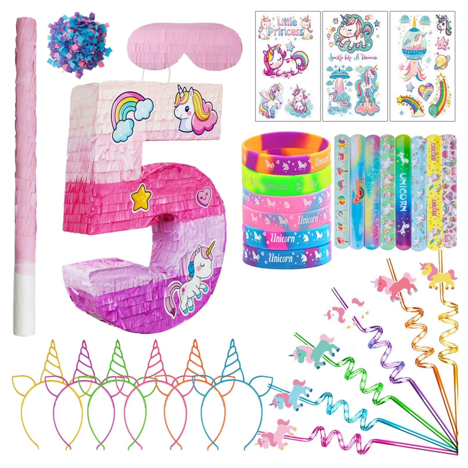 Number 5 Unicorn Pinata for Girls 5th Birthday Party with Party Favors Supplies for 5 year old Birthday Party Game Decorations (Number 5)