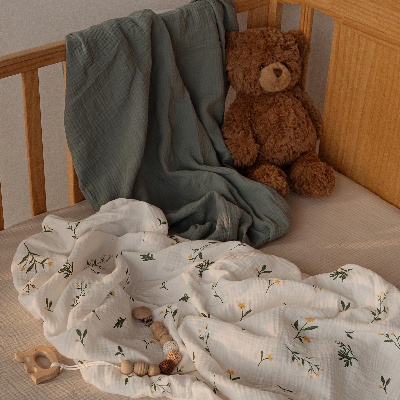 Gllquen Baby Confezione da 3 lenzuola in mussola per mini culla, traspiranti, con angoli, in cotone morbido e accogliente, per neonati e ragazze, con angoli universali, 96 x 66 cm (verde)