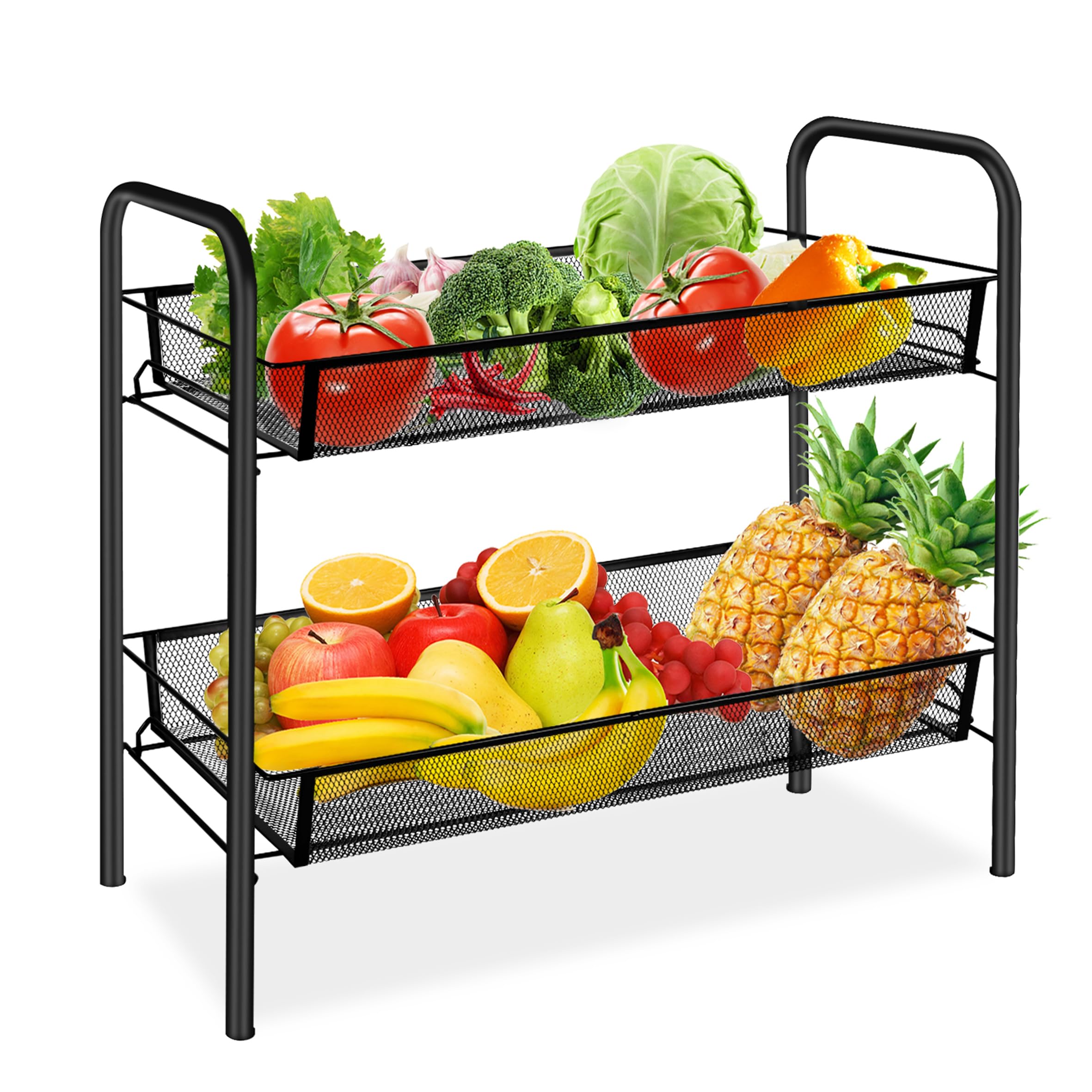 CVHOMEDECO. 2 Tier Fruit Basket Large Capacity Rectangular Metal Fruit Bowl Detachable Metal Fruit Stands Organizer for Kitchen Counter, Bread,