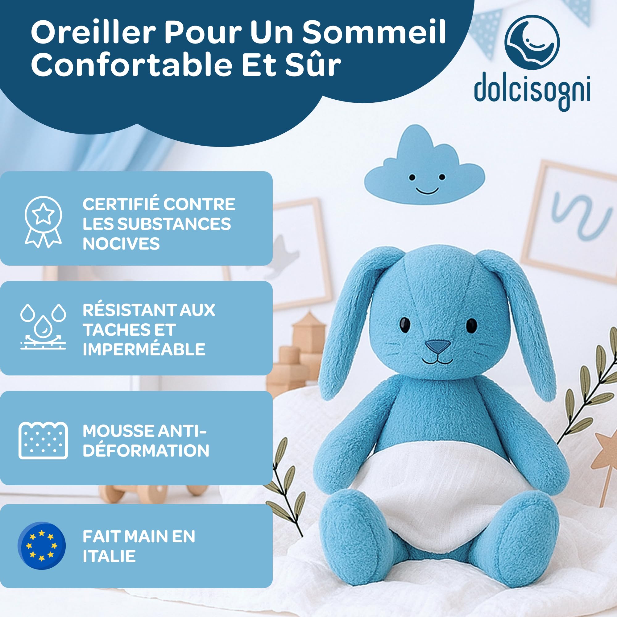 DOLCI SOGNI Coussin Anti Reflux - Oreiller Anti-Reflux 35x30x6 cm pour Reflux Gastro-Œsophagien Support Triangulaire Rehausse Matelas - Surélévateur Reflux à Partir de 2 Ans - Made in Italy
