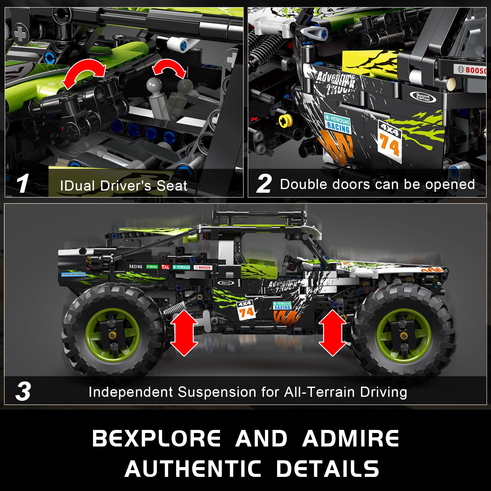 Mould King 18002 Technik Geländewagen Offroad-Buggy, RC Klemmbaustein-Modellbausatz mit Motoren, Geschenk für Erwachsene (1890 Teile)